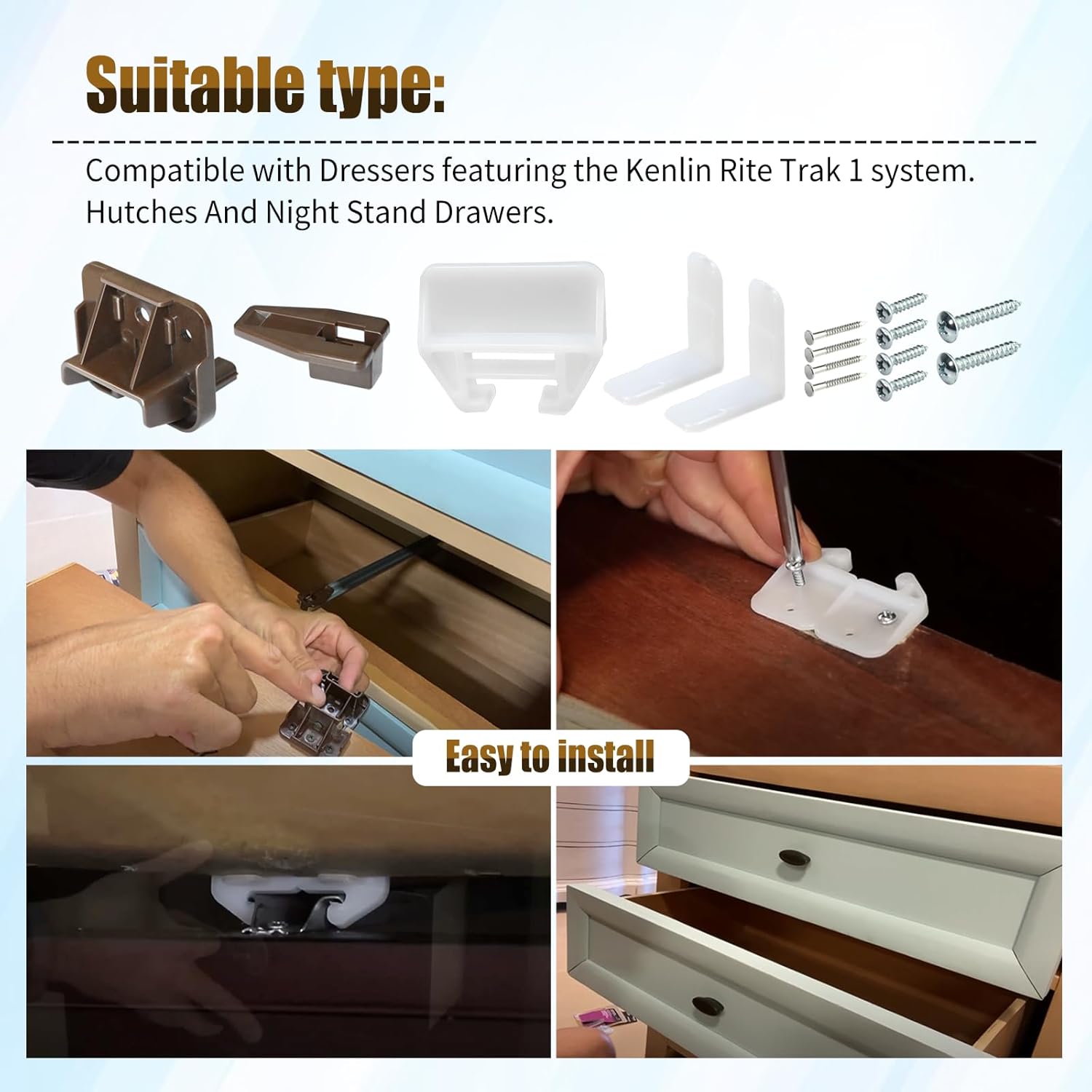 5 Set R 7321 Track Guide and Glides Replacement,Drawer kit Compatible with Kenlin Rite Trak 1 System, Drawer Hardware to Repair Furniture for Dressers, Hutches & Nightstand Systems - - Image 6