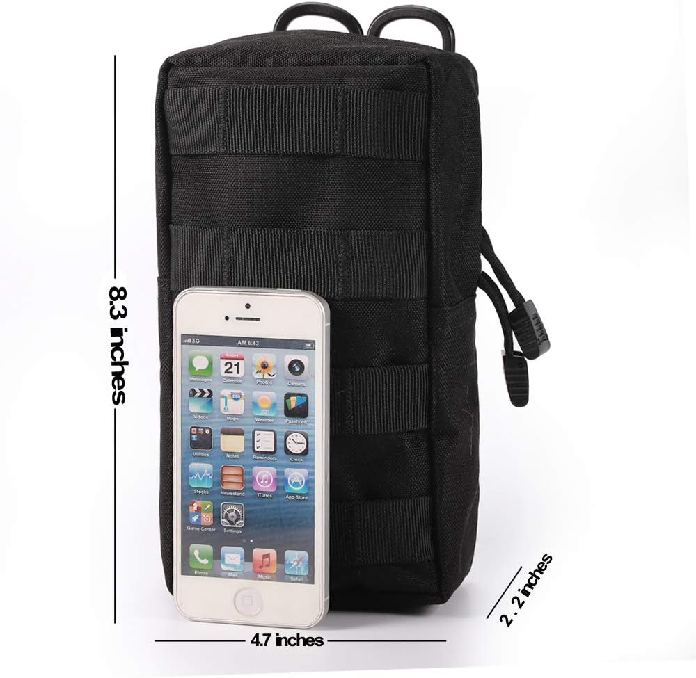 2 Pack Molle Pouches - Tactical Compact Water-Resistant Utility Gadget Gear EDC Pouch Hanging Waist Bags Black - Image 3