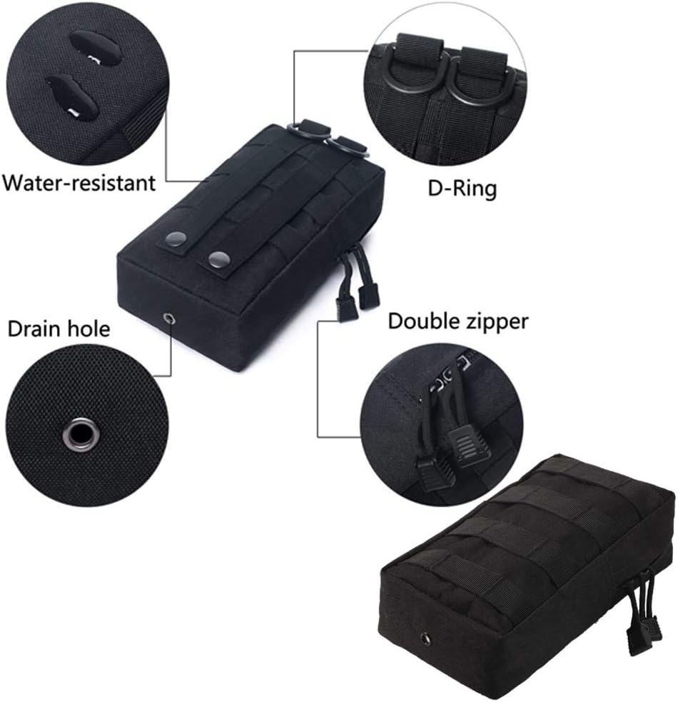 2 Pack Molle Pouches - Tactical Compact Water-Resistant Utility Gadget Gear EDC Pouch Hanging Waist Bags Black - Image 4