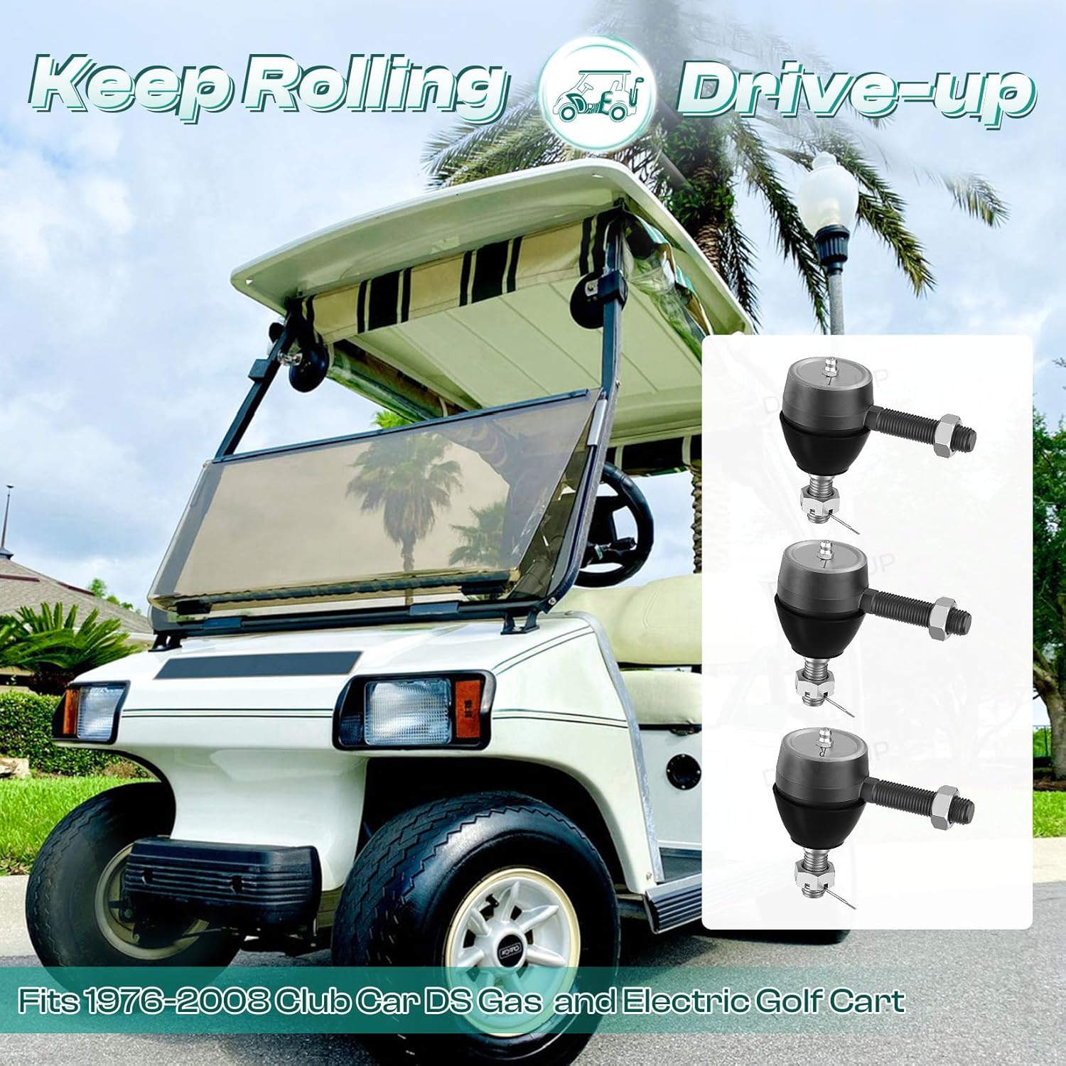 Ball Joint Kit,Set of (3) Tie Rod End with grease fitting Fits for Club Car DS Golf Carts (1976-2008) - - Image 2