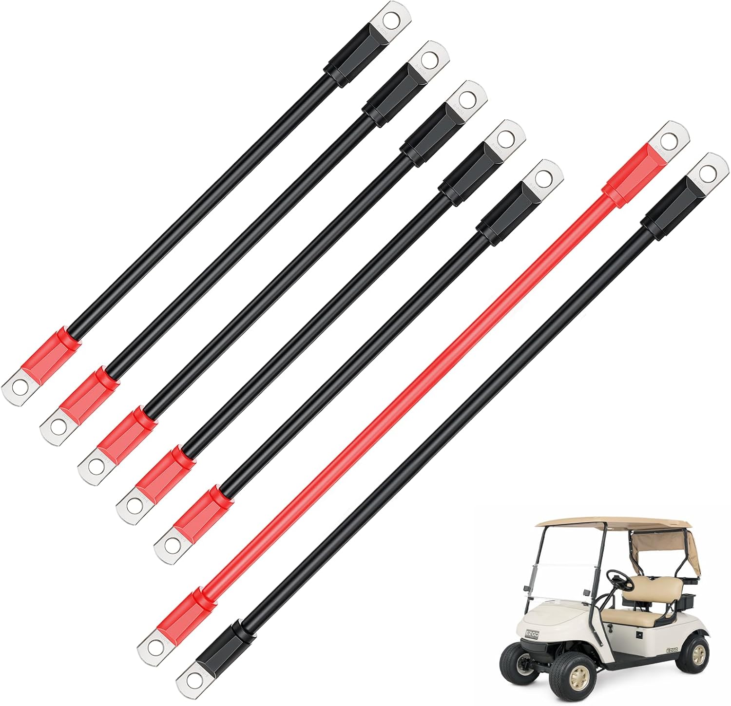 Golf Cart Battery Cables Set, 4 Guage for EZGO TXT/Medalist 1994-Up 36V 48V Models, Pure Copper Wire Kit 36V/48V - set of 7 - Image 1