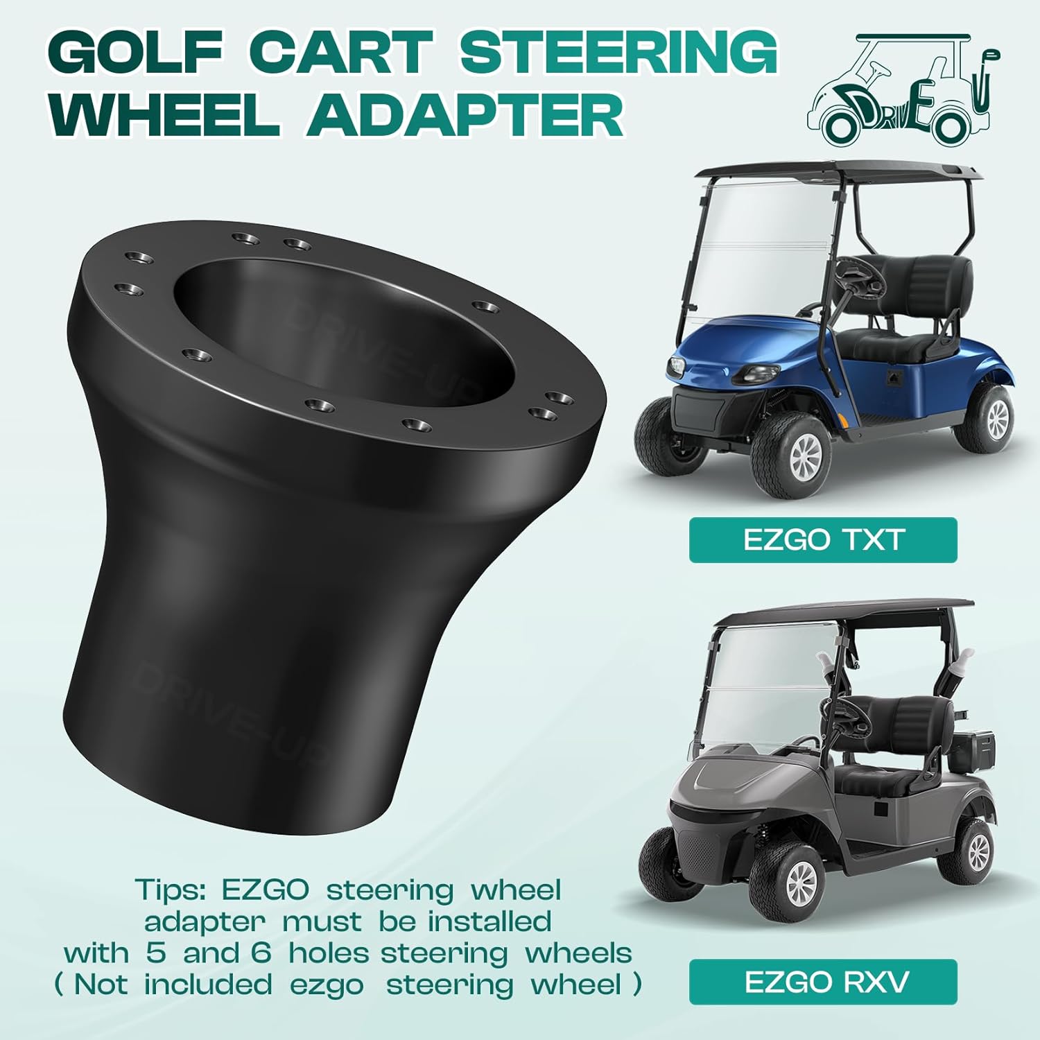 Golf Cart Steering Wheel Adapter, EZGO Adapter for TXT and RXV Models-Black - - Image 3