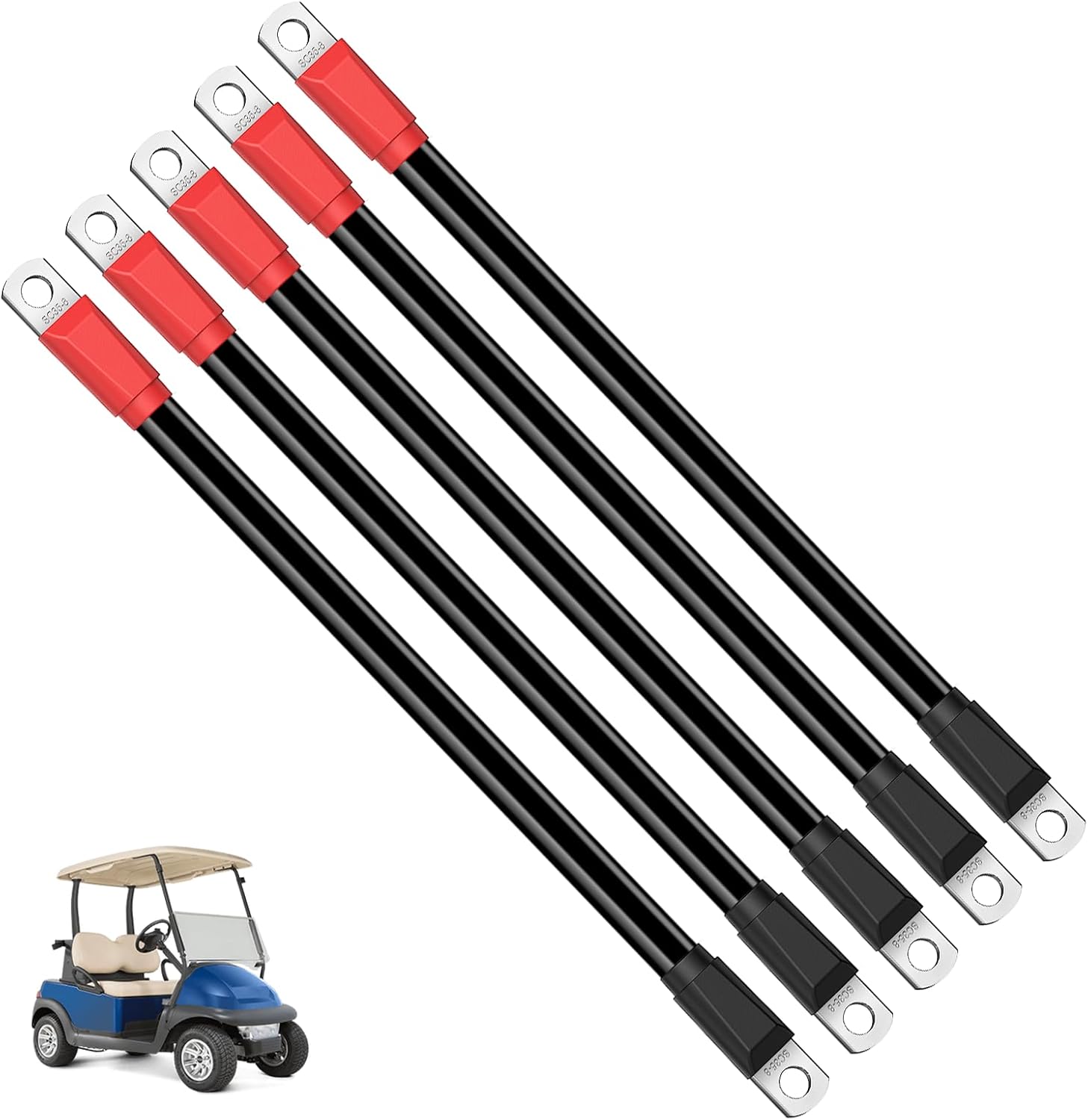 Club Car DS Battery Cables, Golf Cart Cables for 1995-Up Carts 48V 4 Gauge (Set of 5) - - Image 1