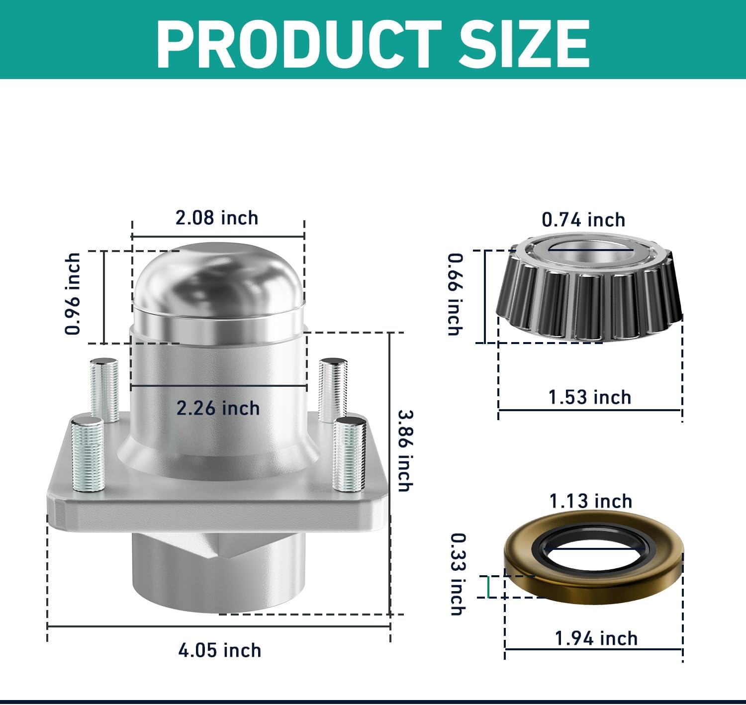 Club Car DS Front Hub Assembly, Golf Cart Wheel with Bearings Seals Kit for 1981-2003 Gas and Electric Carts, OEM 1011892 - - Image 3