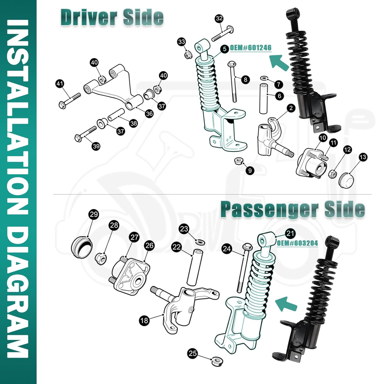 Golf Cart Front Shock Strut Assembly, EZGO Driver Side and Passenger Shocks Fits for RXV 2008-Up Carts, OEM 603024, 601246 - - Image 4