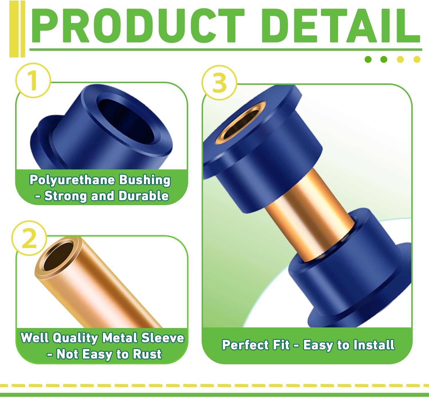 Club Car DS Bushings and Sleeve Kit, Polyurethane Kit Fits for Front Upper A Arm Suspension 1992-up Models, Replaces OEM 1016346 - - Image 2