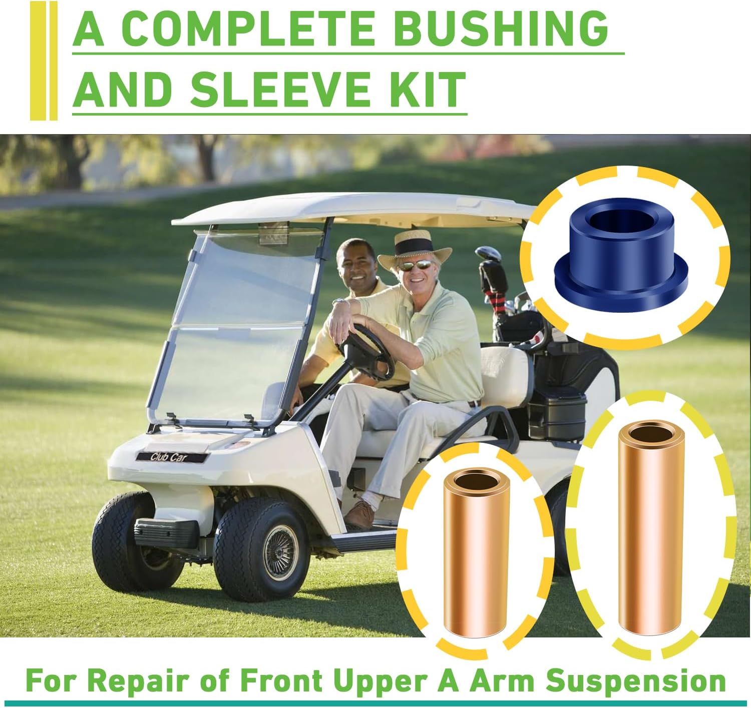 Club Car DS Bushings and Sleeve Kit, Polyurethane Kit Fits for Front Upper A Arm Suspension 1992-up Models, Replaces OEM 1016346 - - Image 5