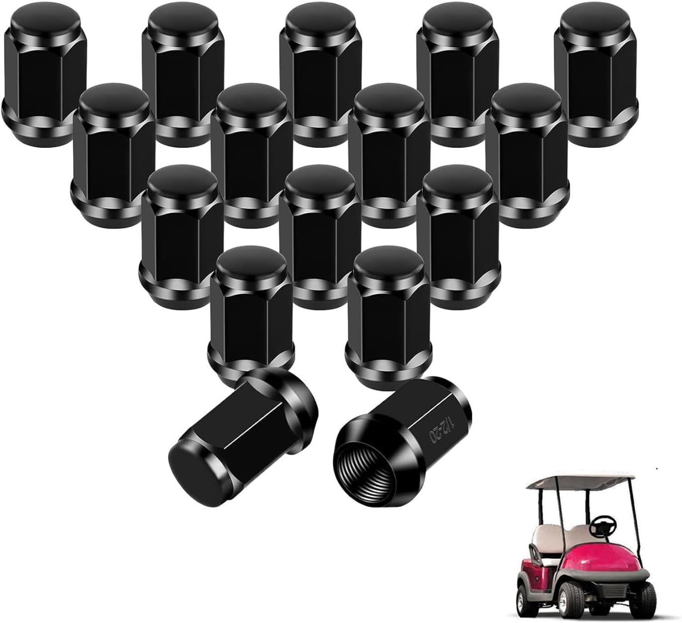 Golf Cart Wheel Lug Nuts, Chrome Nuts for EZGO Club Car Gas and Electric Models, 16 Packs (1/2-20 Size, Silver/Black Modified Style), Replaces OEM 1010984 14723-G1 Black - - Image 1