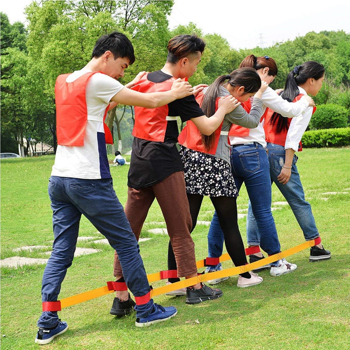 Cooperative Band Walker 5-Legged Race Set Game Teamwork Training for Children Adult, 6-Legged 2 Sets - - Image 1
