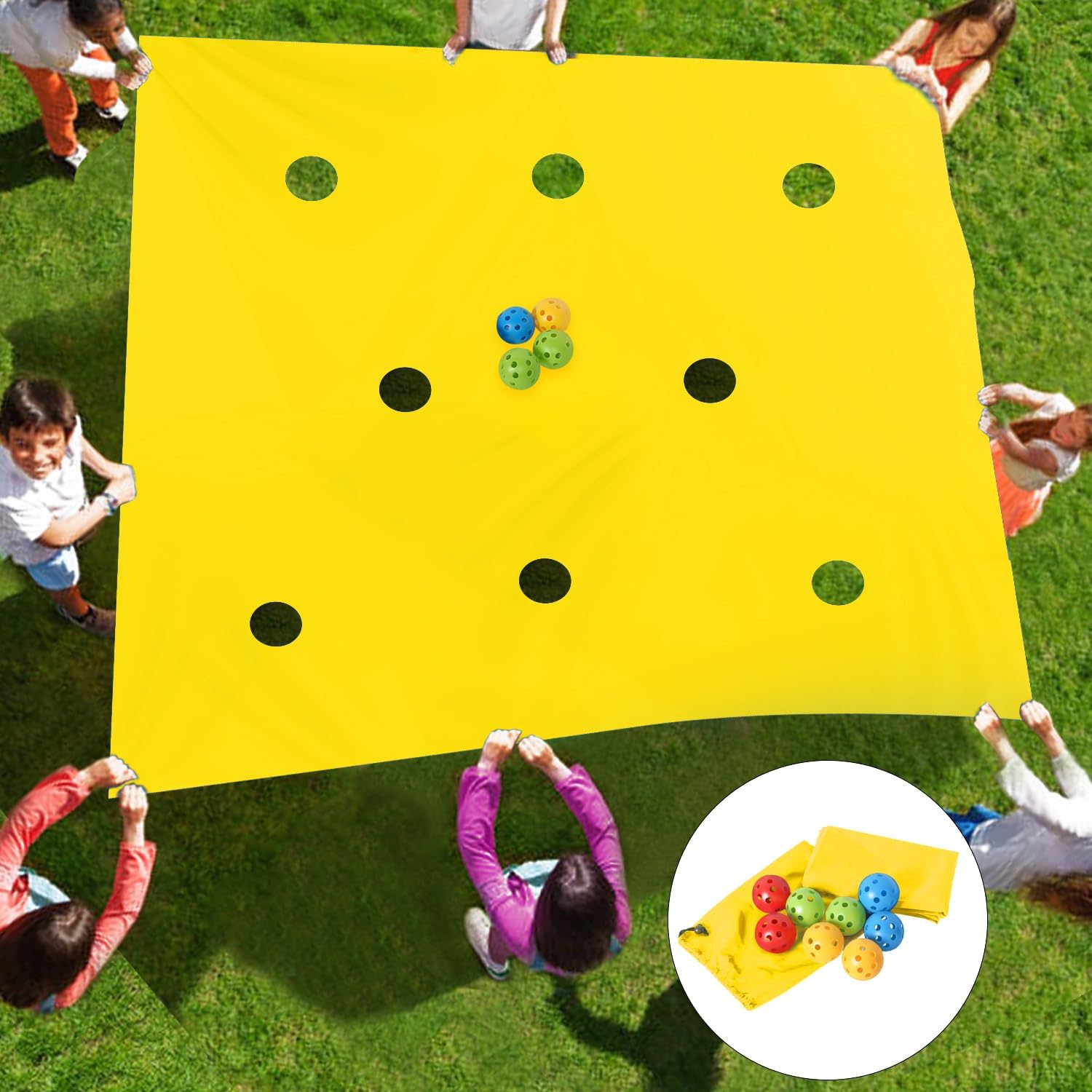 Hole Tarp Team Building Exercise Activities Games Teamwork Group Learning Fun Playing Yellow - 85''Lx57''W - Image 2