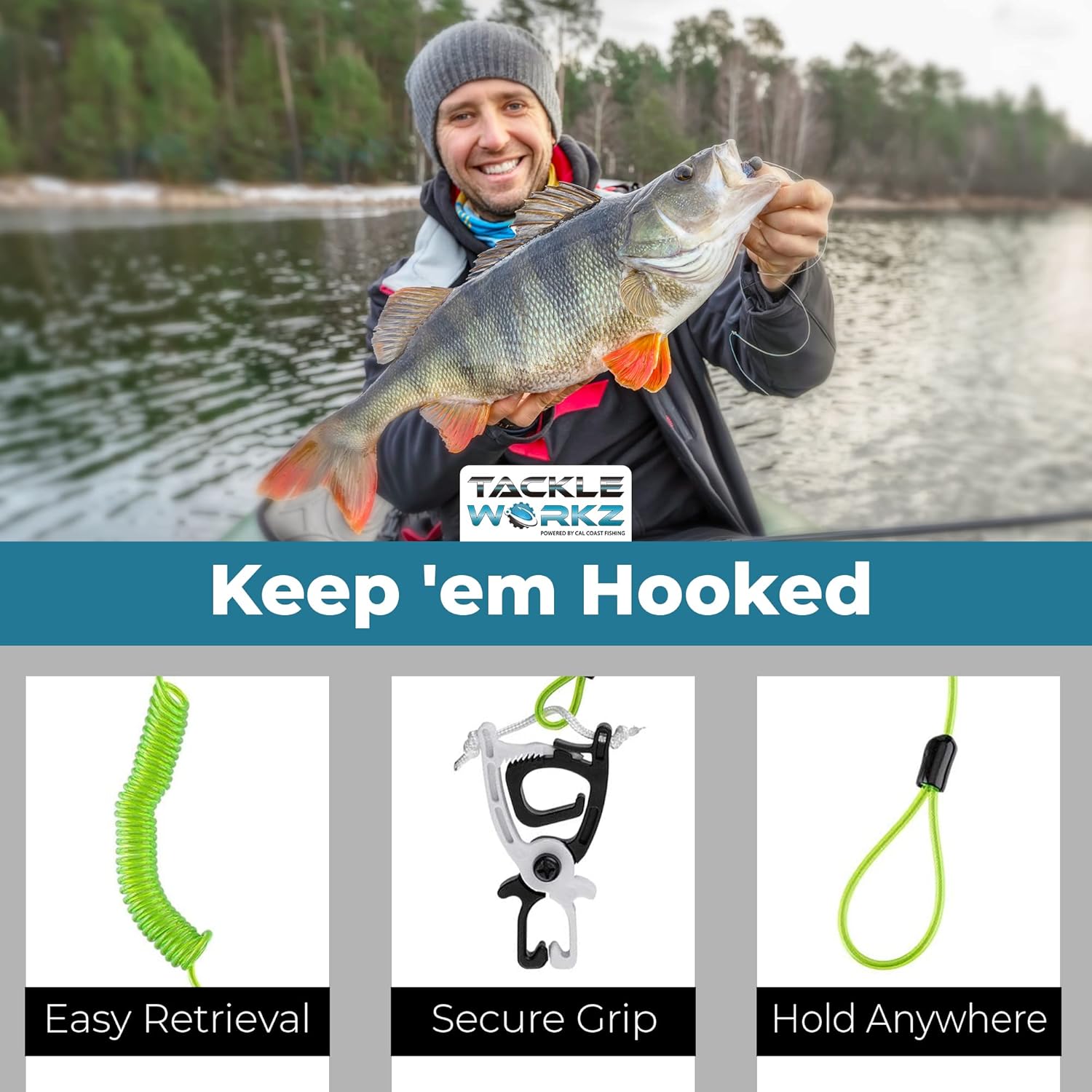 Cal Coast Donkey Leash - Floating Fishing Tether, Ultra-Strong Puncture-Free Clip, Marine Lanyard Tool - Image 3