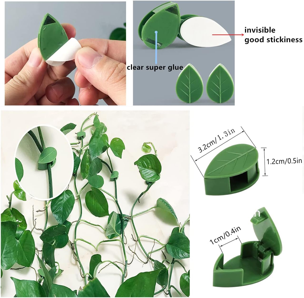 60 Pcs Plant Climbing Wall Fixture Clips Acrylic Self-Adhesive Sticker Fixer Vine Traction Invisible Holder Green Leaf Vines Hook Fixing Clip Indoor Outdoor Decoration - 60PCS - Image 2