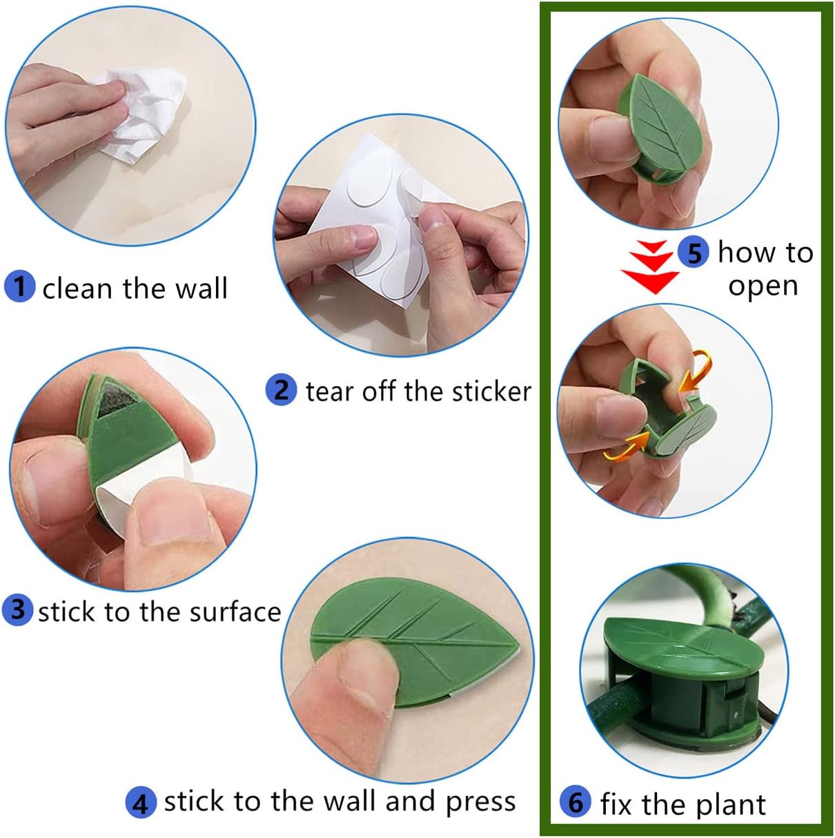 60 Pcs Plant Climbing Wall Fixture Clips Acrylic Self-Adhesive Sticker Fixer Vine Traction Invisible Holder Green Leaf Vines Hook Fixing Clip Indoor Outdoor Decoration - 60PCS - Image 4