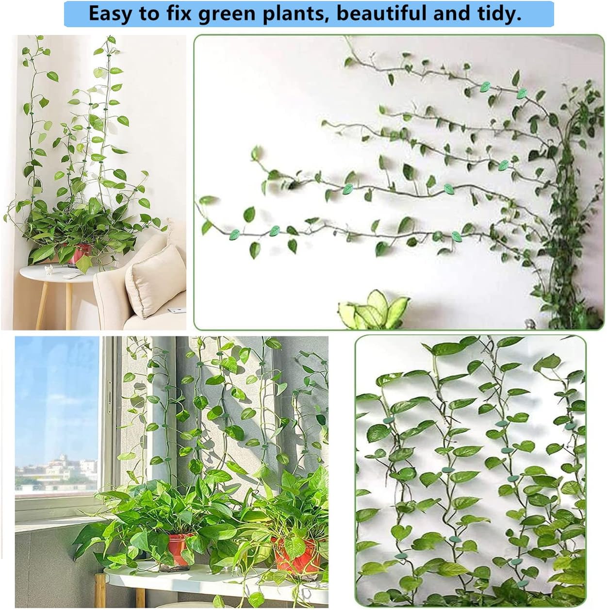 60 Pcs Plant Climbing Wall Fixture Clips Acrylic Self-Adhesive Sticker Fixer Vine Traction Invisible Holder Green Leaf Vines Hook Fixing Clip Indoor Outdoor Decoration - 60PCS - Image 5