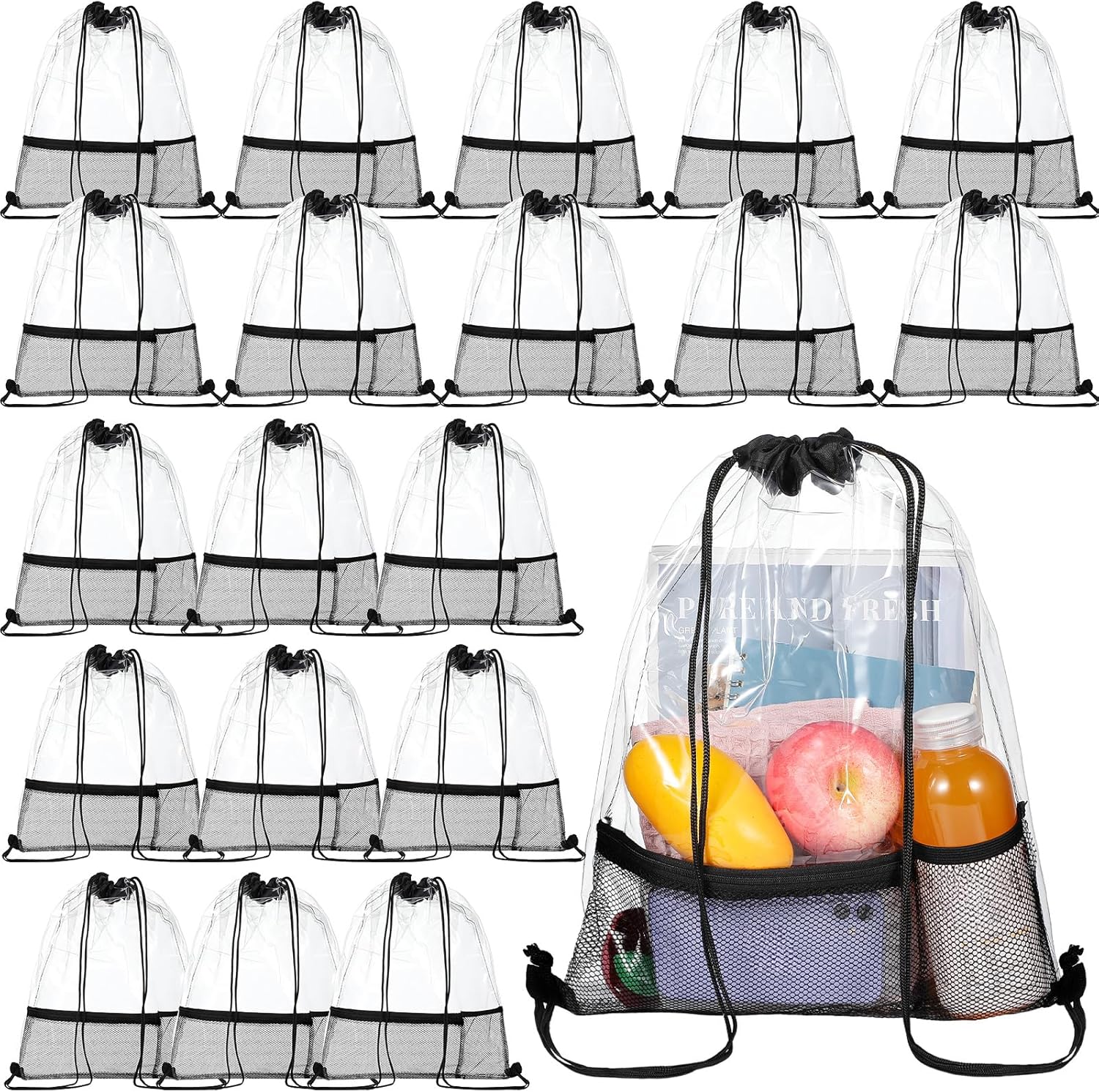 20 Pack Clear Drawstring Bags Bulk Stadium Approved Backpack for Sport Events Concerts Travel Beach - - Image 1