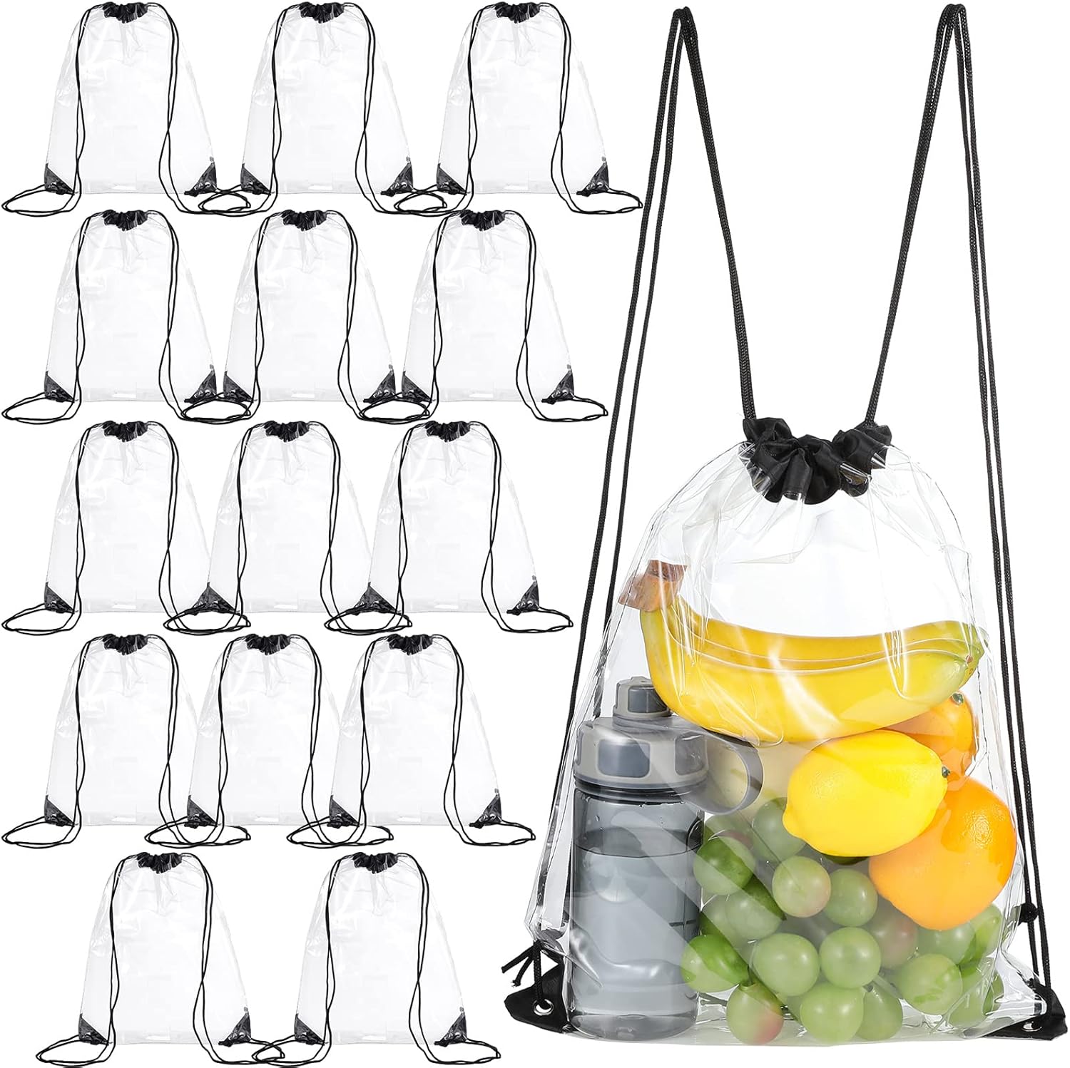 15 Pieces PVC Clear Drawstring Bag Small Waterproof Plastic Backpack For Stadiums Sporting Events (Black) Black - - Image 1