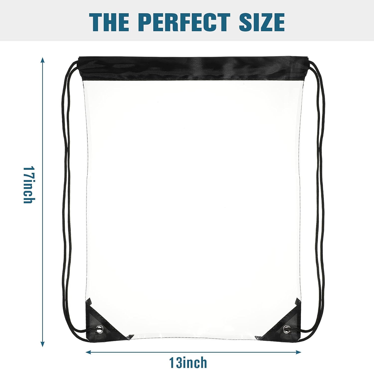 15 Pieces PVC Clear Drawstring Bag Small Waterproof Plastic Backpack For Stadiums Sporting Events (Black) Black - - Image 2
