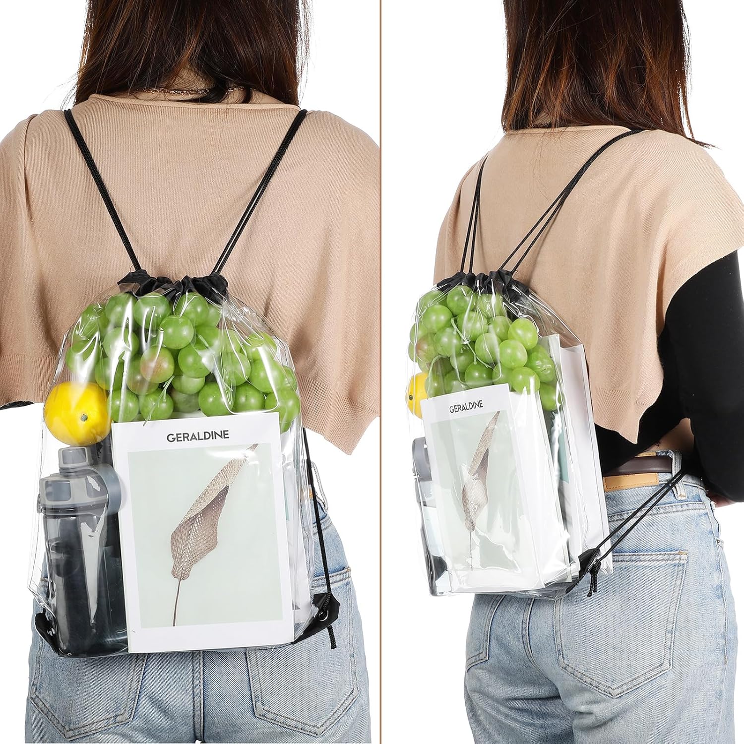 15 Pieces PVC Clear Drawstring Bag Small Waterproof Plastic Backpack For Stadiums Sporting Events (Black) Black - - Image 5