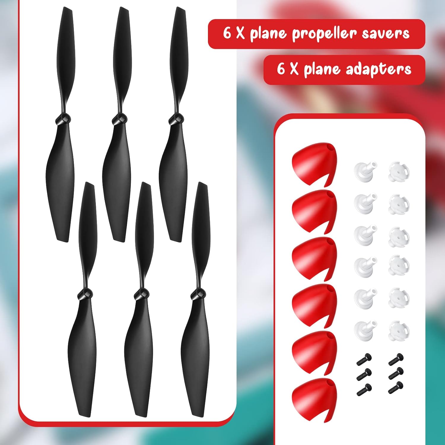 6 Sets Spare Rc Plane Propellers Airplane Carbon Fiber Nose Cone Compatible with Tr-p51 4 Channel Remote Control Propeller Savers and Adapter - - Image 2