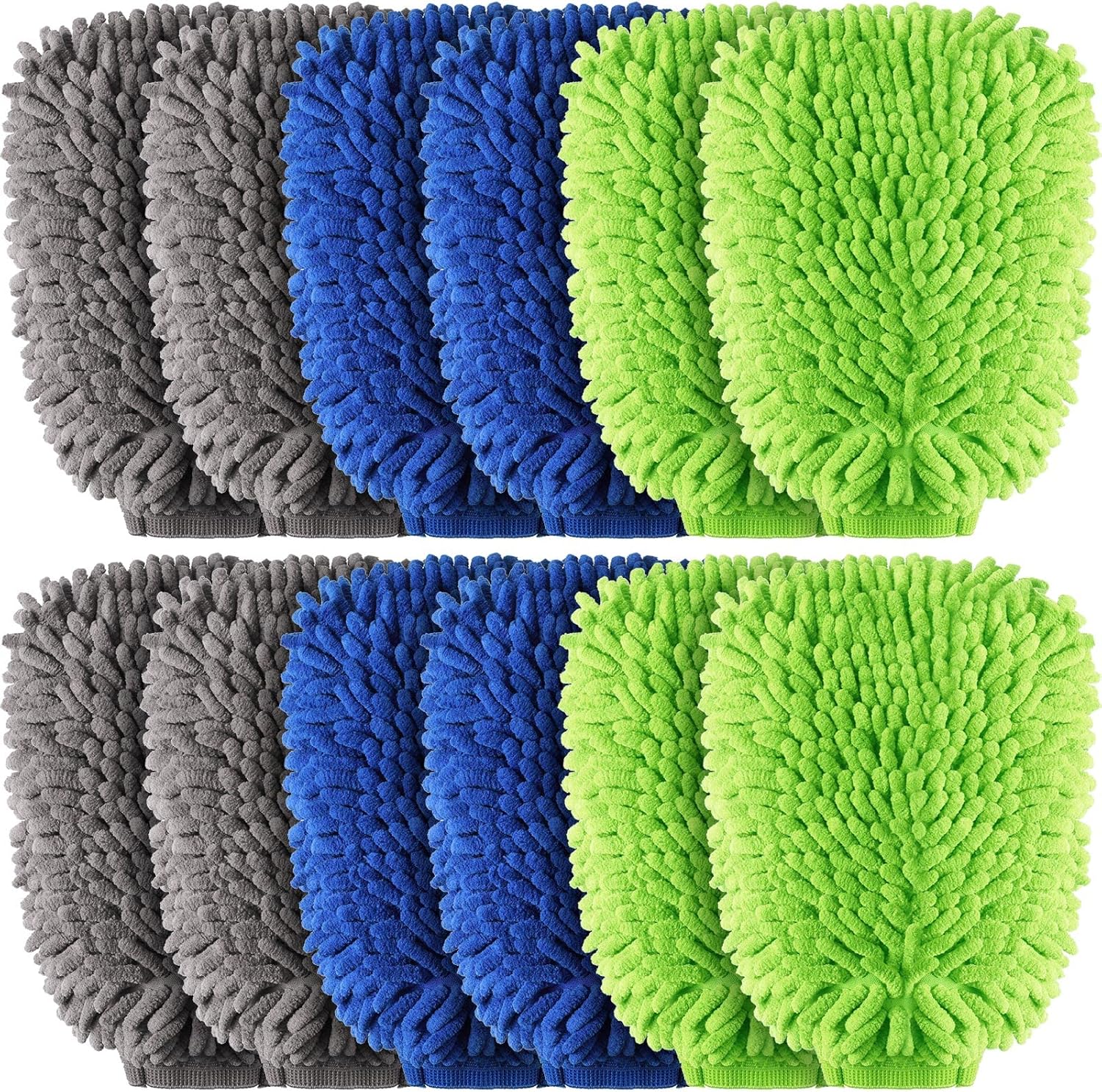 12 Pcs Car Wash Mitts - Chenille Microfiber Scratch Free Ultra Absorbent Sponge Cloths for Cars, Trucks and Boats Regular Size, 7.5'' x 10.2'' - Image 1