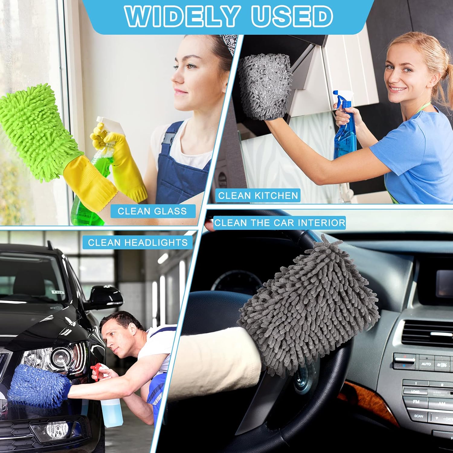 12 Pcs Car Wash Mitts - Chenille Microfiber Scratch Free Ultra Absorbent Sponge Cloths for Cars, Trucks and Boats Regular Size, 7.5'' x 10.2'' - Image 7