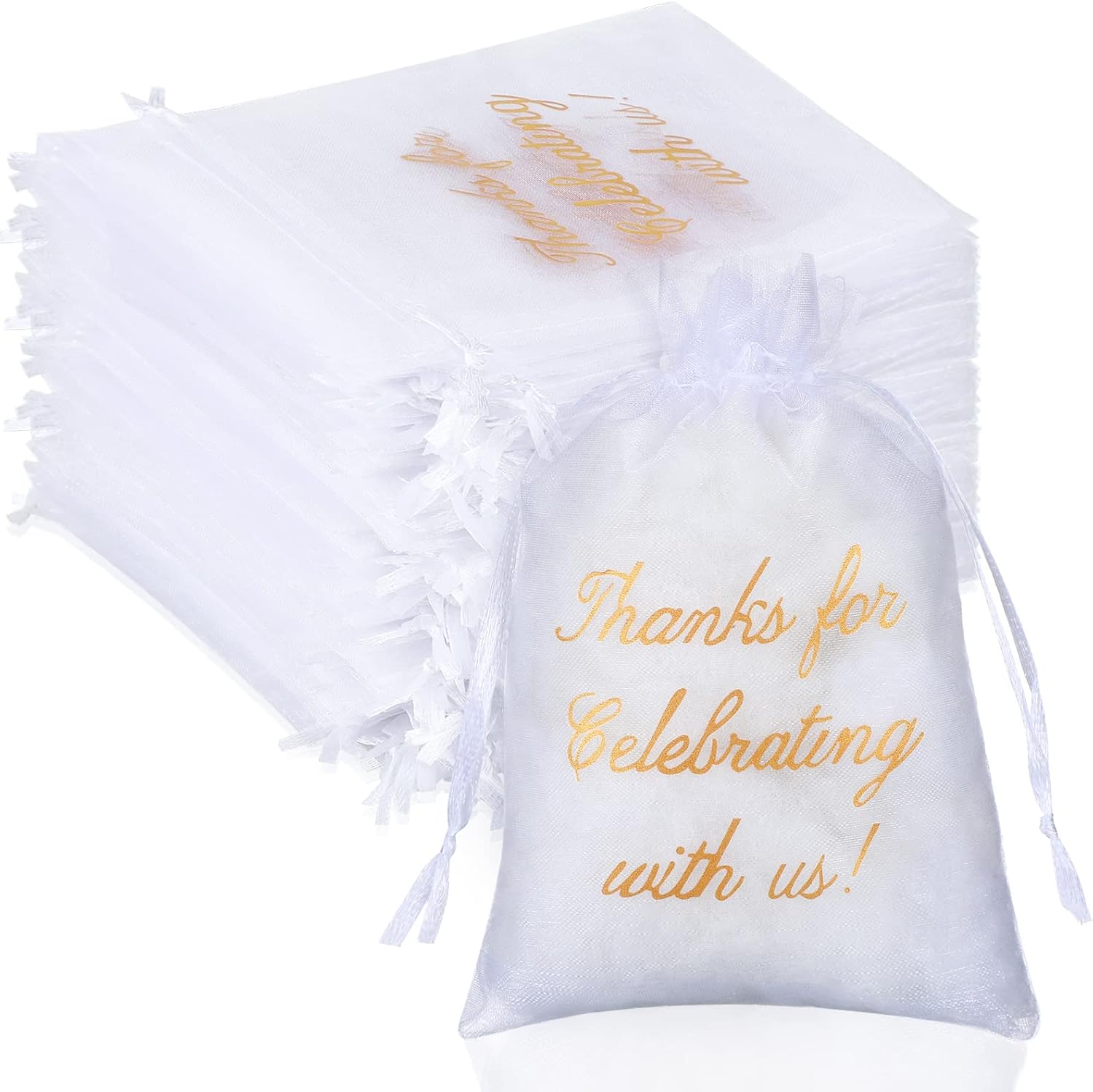 100 Pcs Sheer Organza Bags Wedding Favor Mesh Drawstring Thank You Gift Bag for Guests Candy Favors, Bridal Shower, Anniversary, Birthday(4 x 6 Inch,White) White 1 Count (Pack of 100) - Image 1