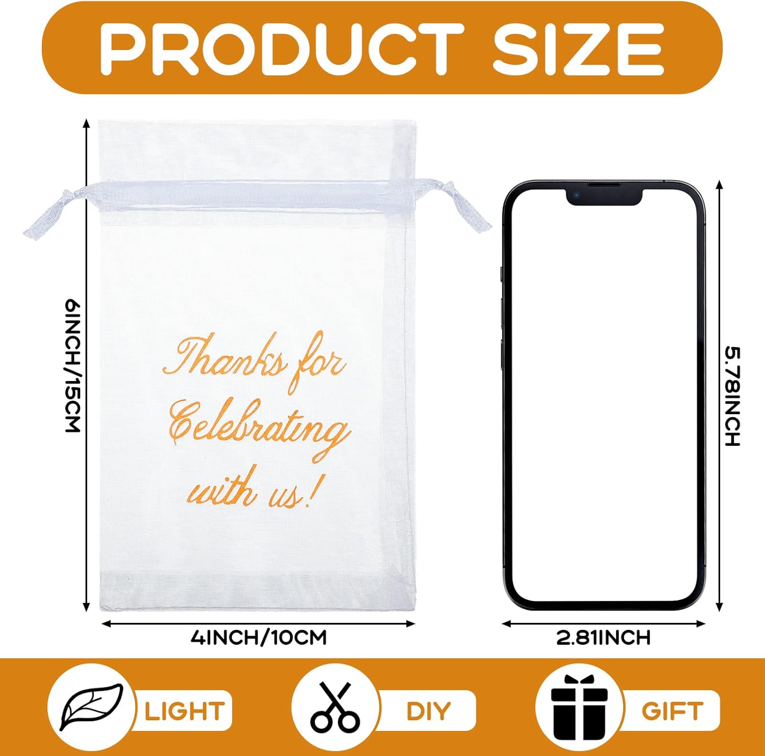 100 Pcs Sheer Organza Bags Wedding Favor Mesh Drawstring Thank You Gift Bag for Guests Candy Favors, Bridal Shower, Anniversary, Birthday(4 x 6 Inch,White) White 1 Count (Pack of 100) - Image 2