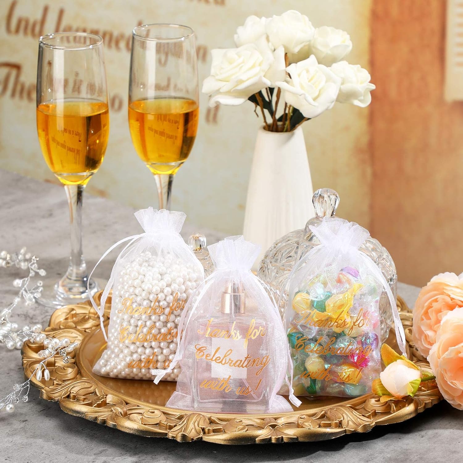 100 Pcs Sheer Organza Bags Wedding Favor Mesh Drawstring Thank You Gift Bag for Guests Candy Favors, Bridal Shower, Anniversary, Birthday(4 x 6 Inch,White) White 1 Count (Pack of 100) - Image 3
