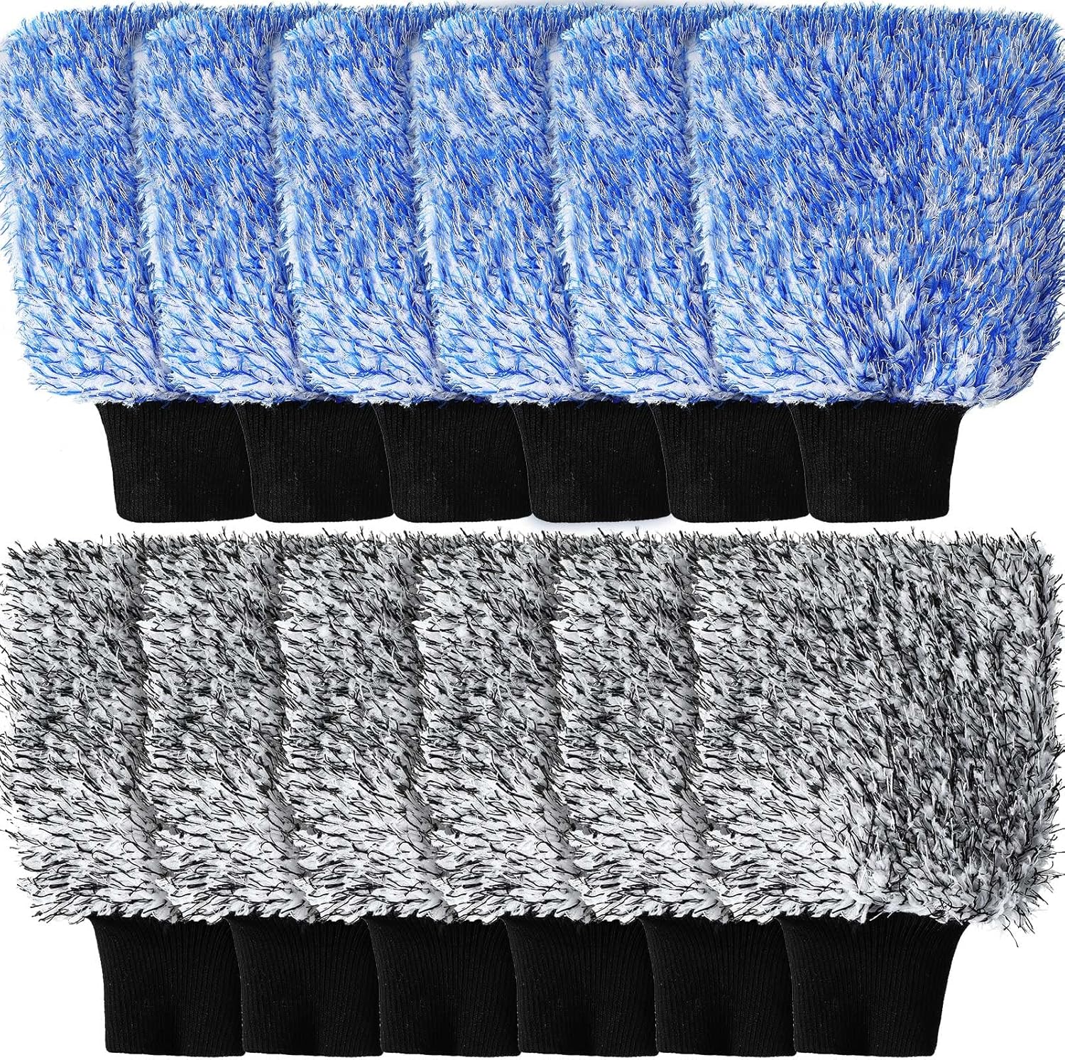 12 Pcs Microfiber Car Wash Mitts, Scratch Free Ultra Absorbent Sponge Glove Cleaner Mitts for Wheel Trucks Home Cleaning (Black and White,Blue White) - - Image 1