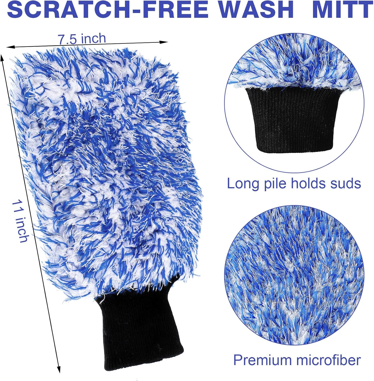 12 Pcs Microfiber Car Wash Mitts, Scratch Free Ultra Absorbent Sponge Glove Cleaner Mitts for Wheel Trucks Home Cleaning (Black and White,Blue White) - - Image 2