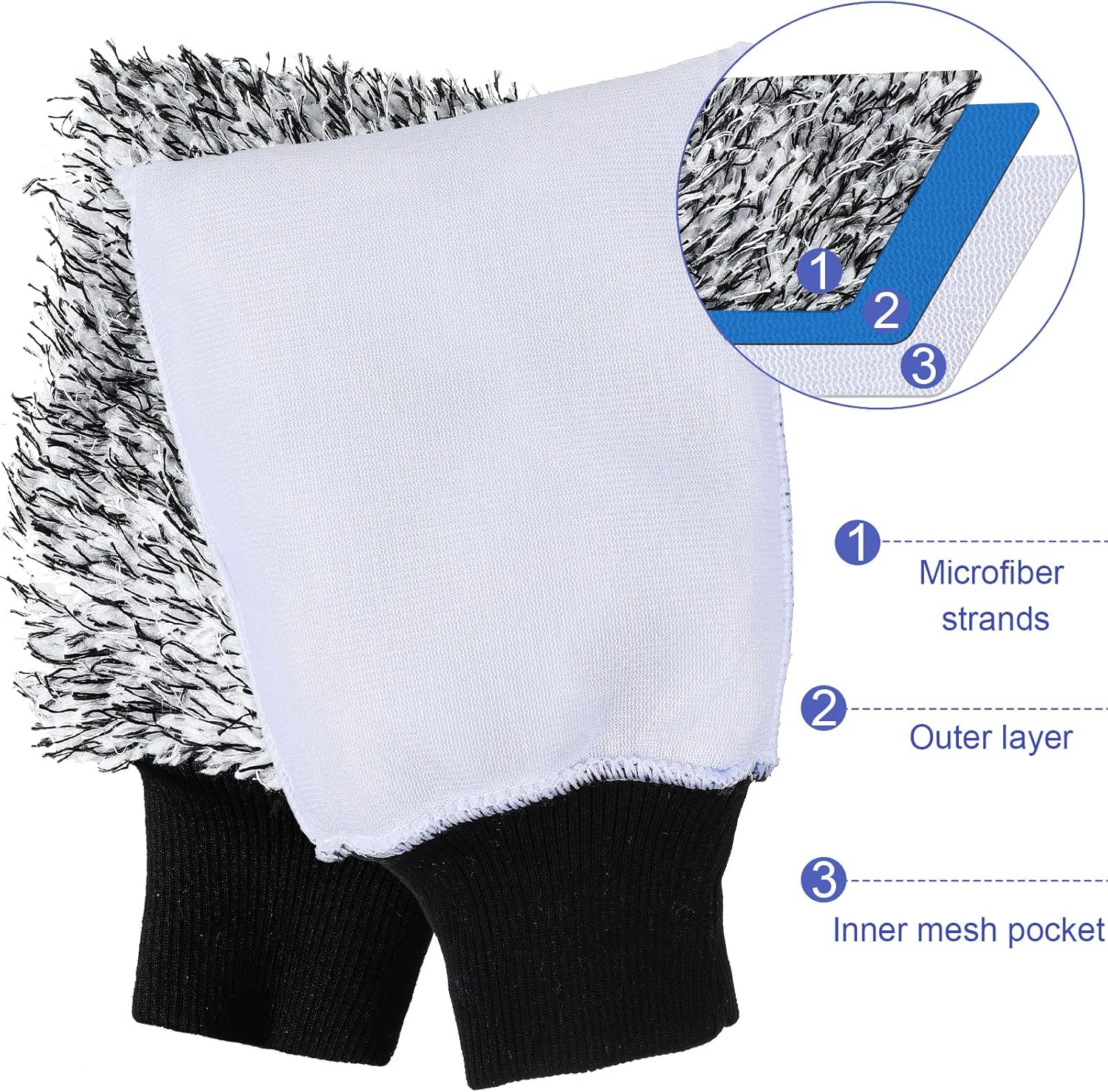 12 Pcs Microfiber Car Wash Mitts, Scratch Free Ultra Absorbent Sponge Glove Cleaner Mitts for Wheel Trucks Home Cleaning (Black and White,Blue White) - - Image 3