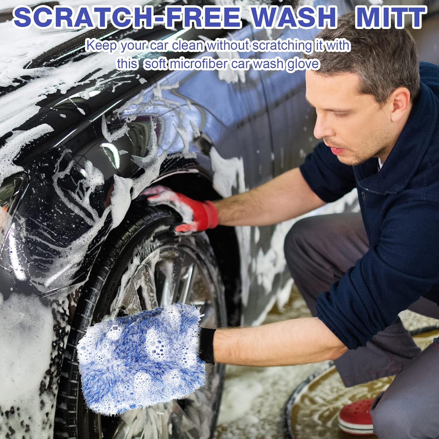12 Pcs Microfiber Car Wash Mitts, Scratch Free Ultra Absorbent Sponge Glove Cleaner Mitts for Wheel Trucks Home Cleaning (Black and White,Blue White) - - Image 6