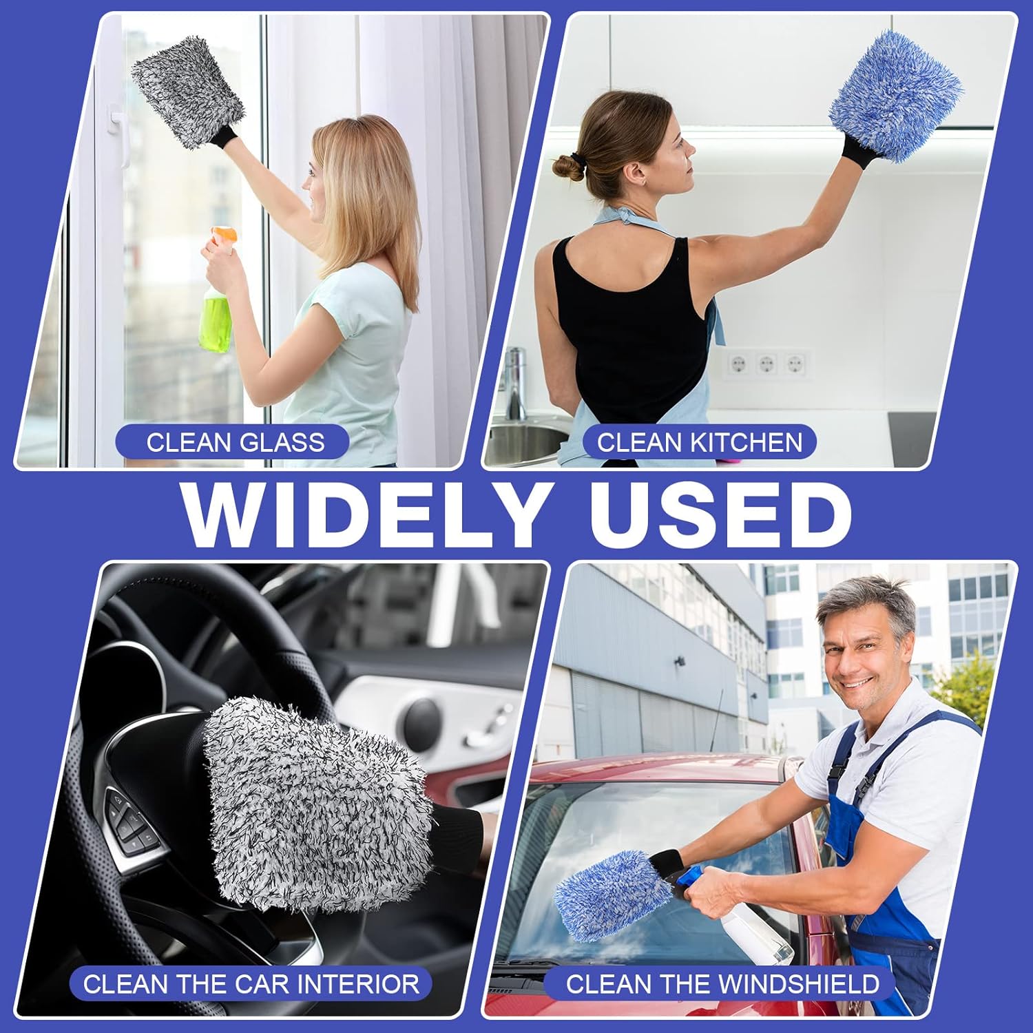 12 Pcs Microfiber Car Wash Mitts, Scratch Free Ultra Absorbent Sponge Glove Cleaner Mitts for Wheel Trucks Home Cleaning (Black and White,Blue White) - - Image 7