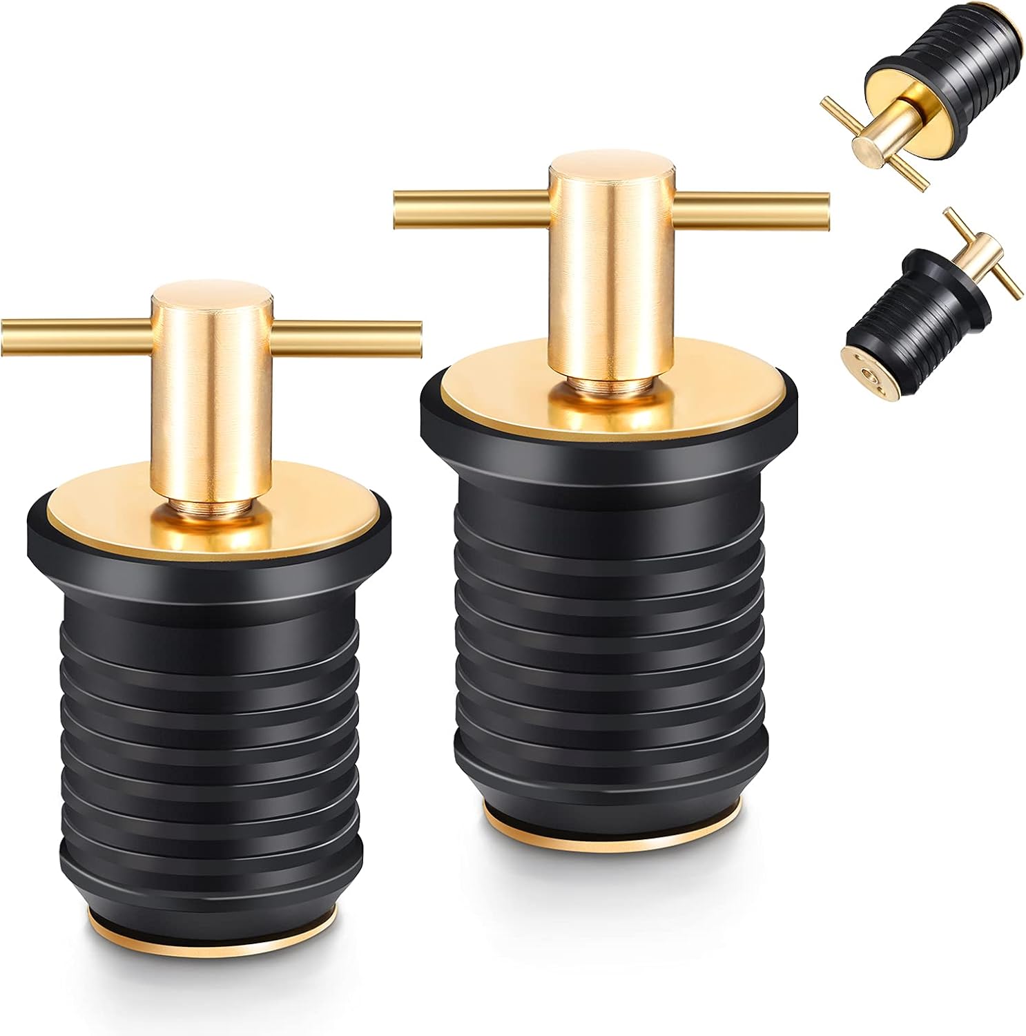 2 Pcs T-Handle Boat Drain Plug Brass Snap for Marine 1 Inch - - Image 1