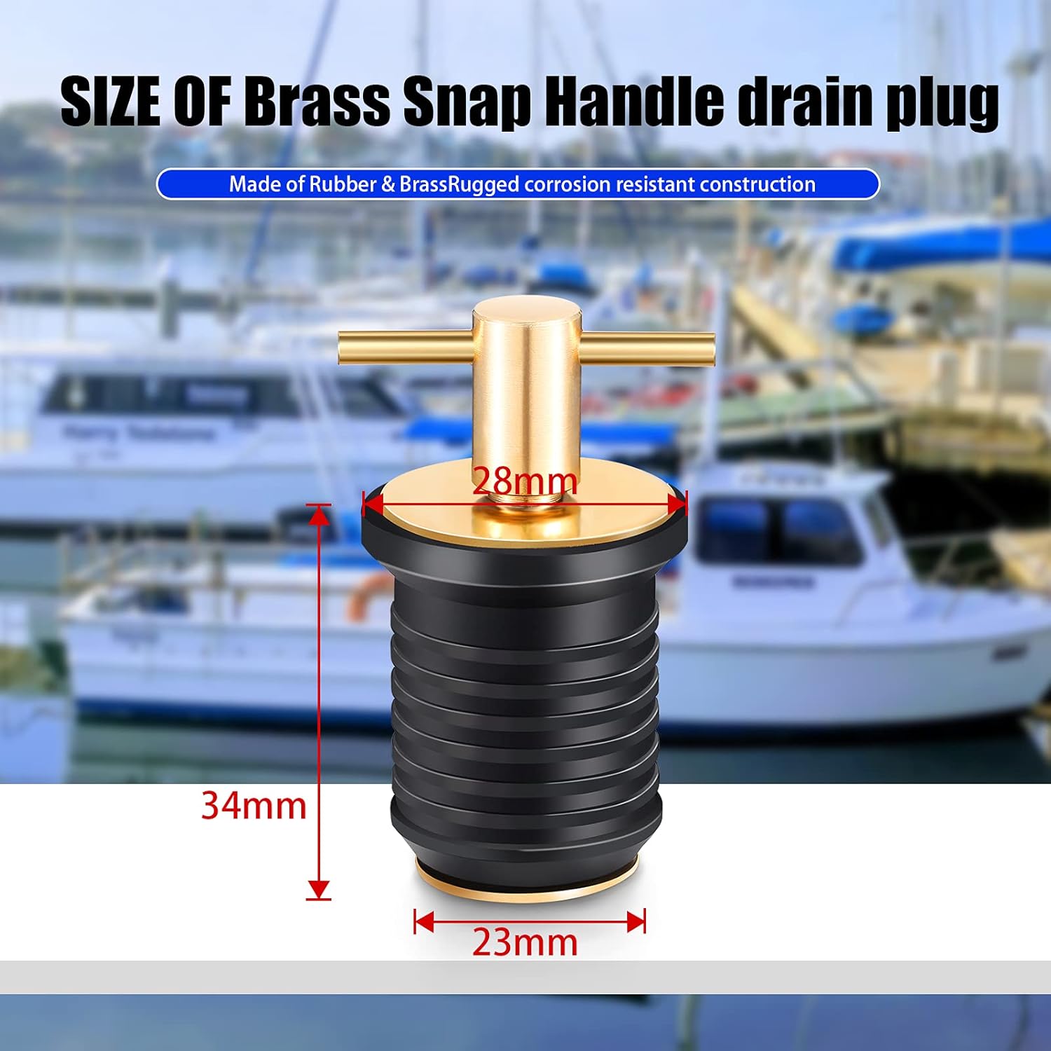 2 Pcs T-Handle Boat Drain Plug Brass Snap for Marine 1 Inch - - Image 2