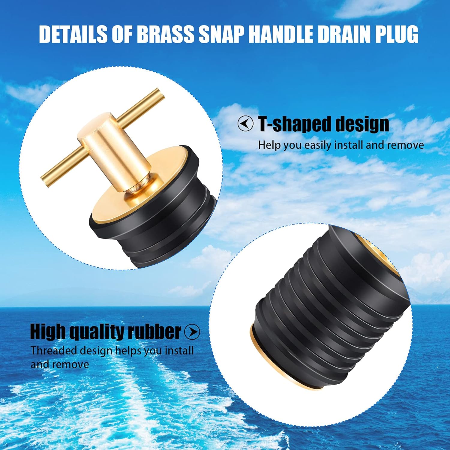 2 Pcs T-Handle Boat Drain Plug Brass Snap for Marine 1 Inch - - Image 3