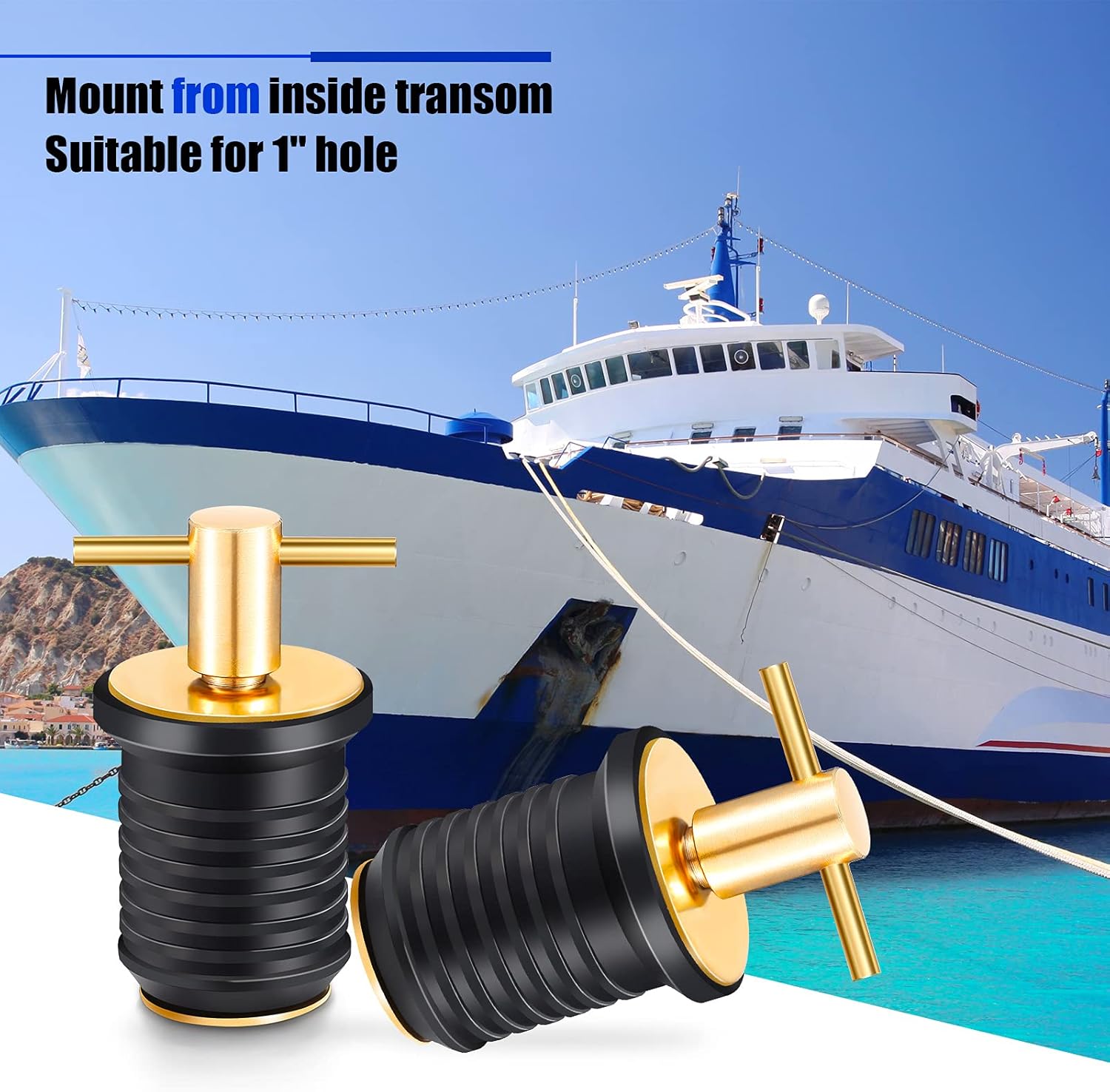 2 Pcs T-Handle Boat Drain Plug Brass Snap for Marine 1 Inch - - Image 4