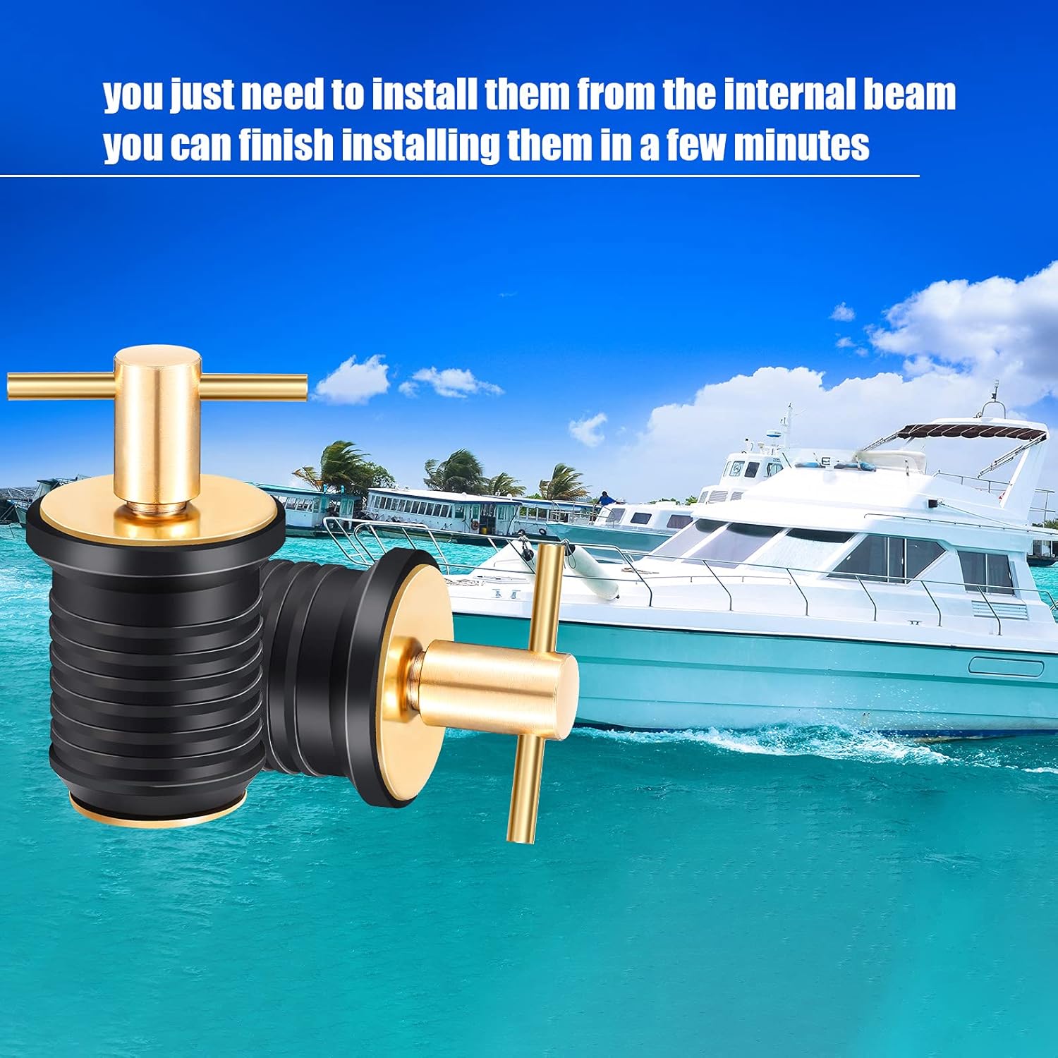 2 Pcs T-Handle Boat Drain Plug Brass Snap for Marine 1 Inch - - Image 5