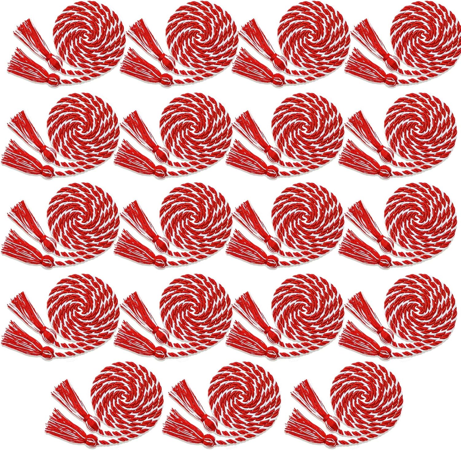 18 Pieces Graduation Cords Bulk 2026 Polyester Yarn Honor 67 Inch Braided Ropes with Tassels for College Students (Red and White) Red White - - Image 1