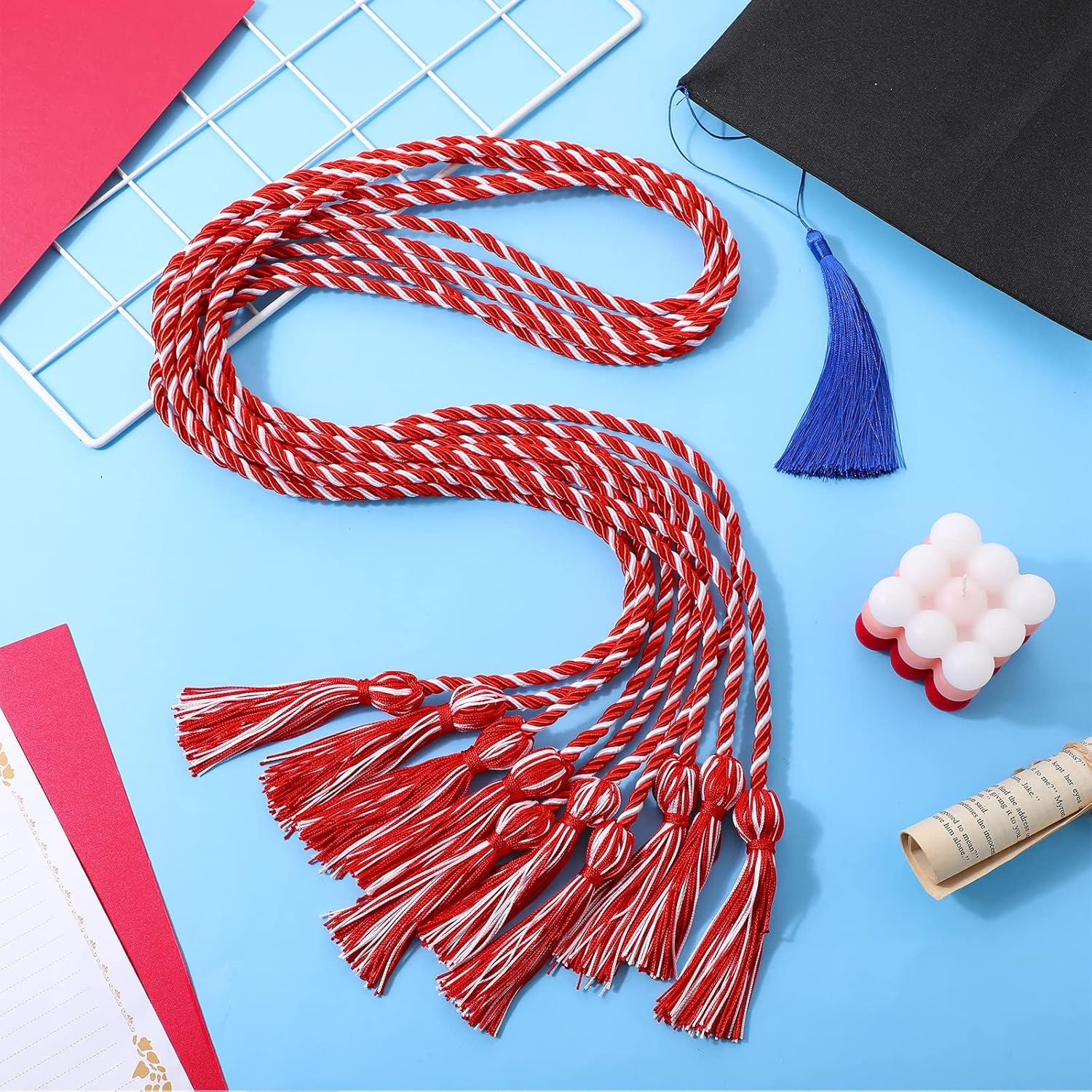 18 Pieces Graduation Cords Bulk 2026 Polyester Yarn Honor 67 Inch Braided Ropes with Tassels for College Students (Red and White) Red White - - Image 3