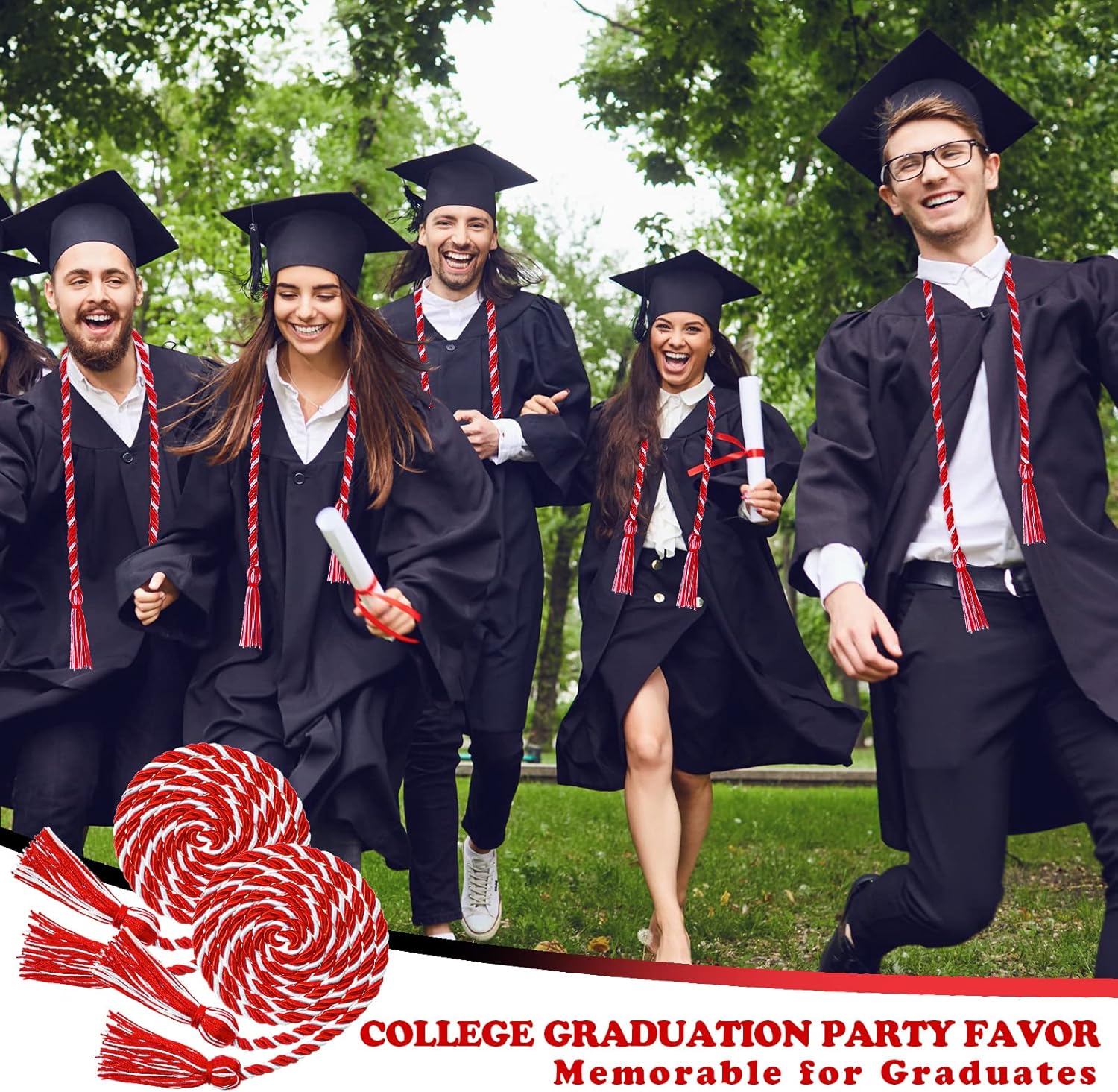 18 Pieces Graduation Cords Bulk 2026 Polyester Yarn Honor 67 Inch Braided Ropes with Tassels for College Students (Red and White) Red White - - Image 4