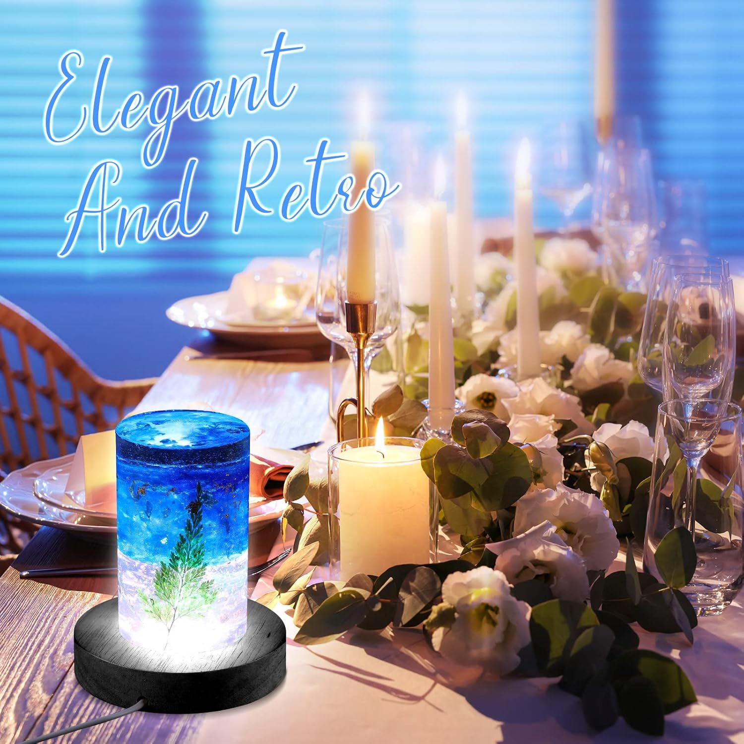 4 Pieces Wood LED Display Light Base Crystal Stand Remote Control Round 16 Lighting Modes Wooden Lighted Holder Colorful Pedestal for Glass Resin Ball(Black) black - - Image 2