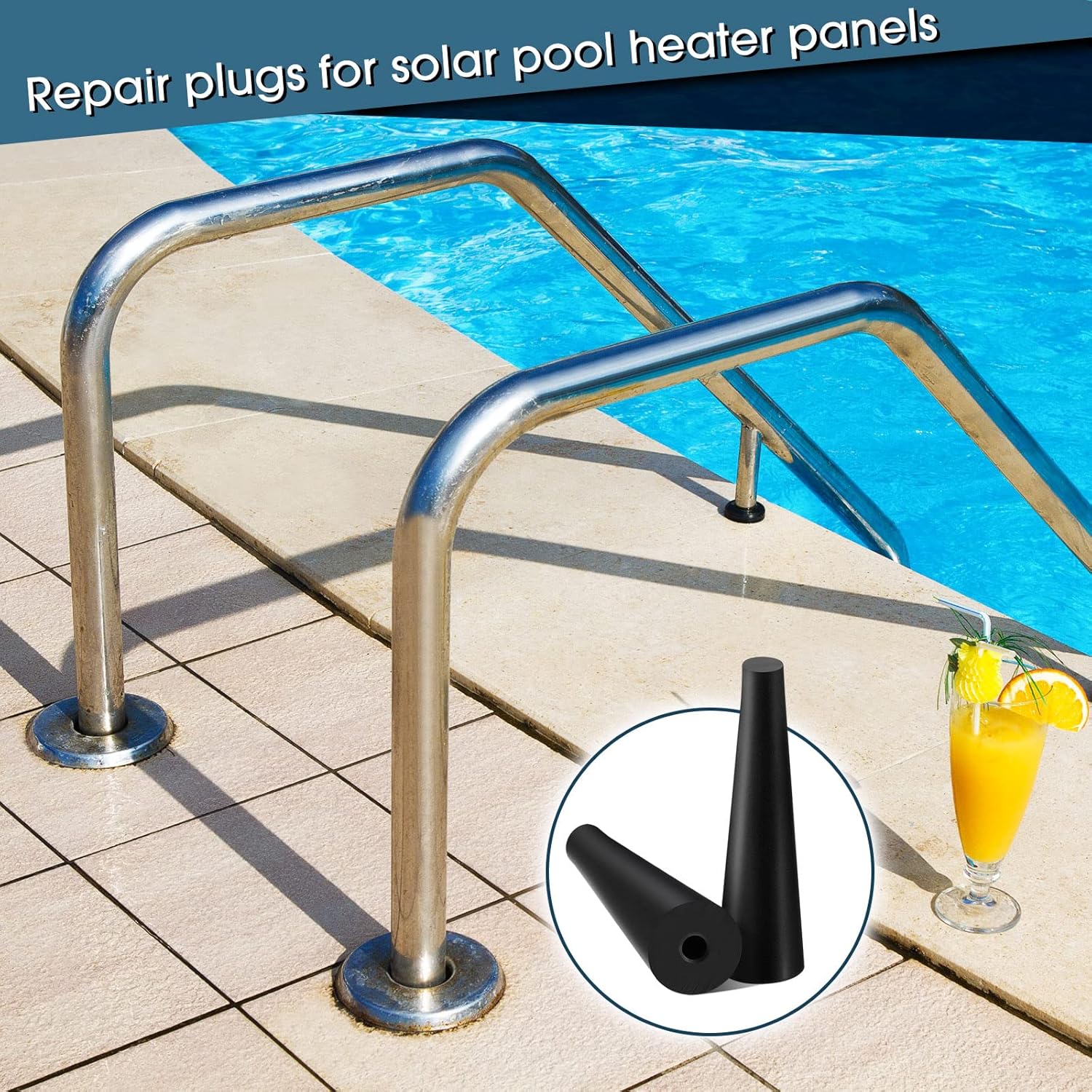 60 Pcs Pool Solar Panels Repair Plugs Heater Kit for Swimming Panels, Black (0.250) - 0.250
