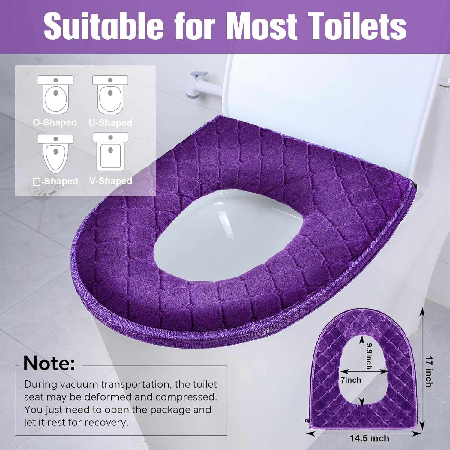 4 Pcs Toilet Seat Covers Pads for Bathroom Comfortable Cushion Cover Soft Thicker Warmer Washable Pad with Zipper Home Reusable(Modern,Gray, Violet, Red, Brown) Gray, Brown Modern - Image 2