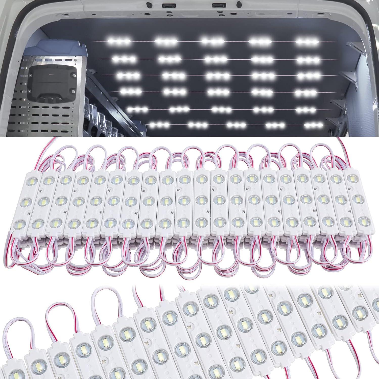12V 300 LEDs Interior Van Light, White LED Ceiling Lighting Kits for RV Truck Boats Bus Cargo Trailers Lorries Transit Auto Vehicle, 100 Modules - - Image 1