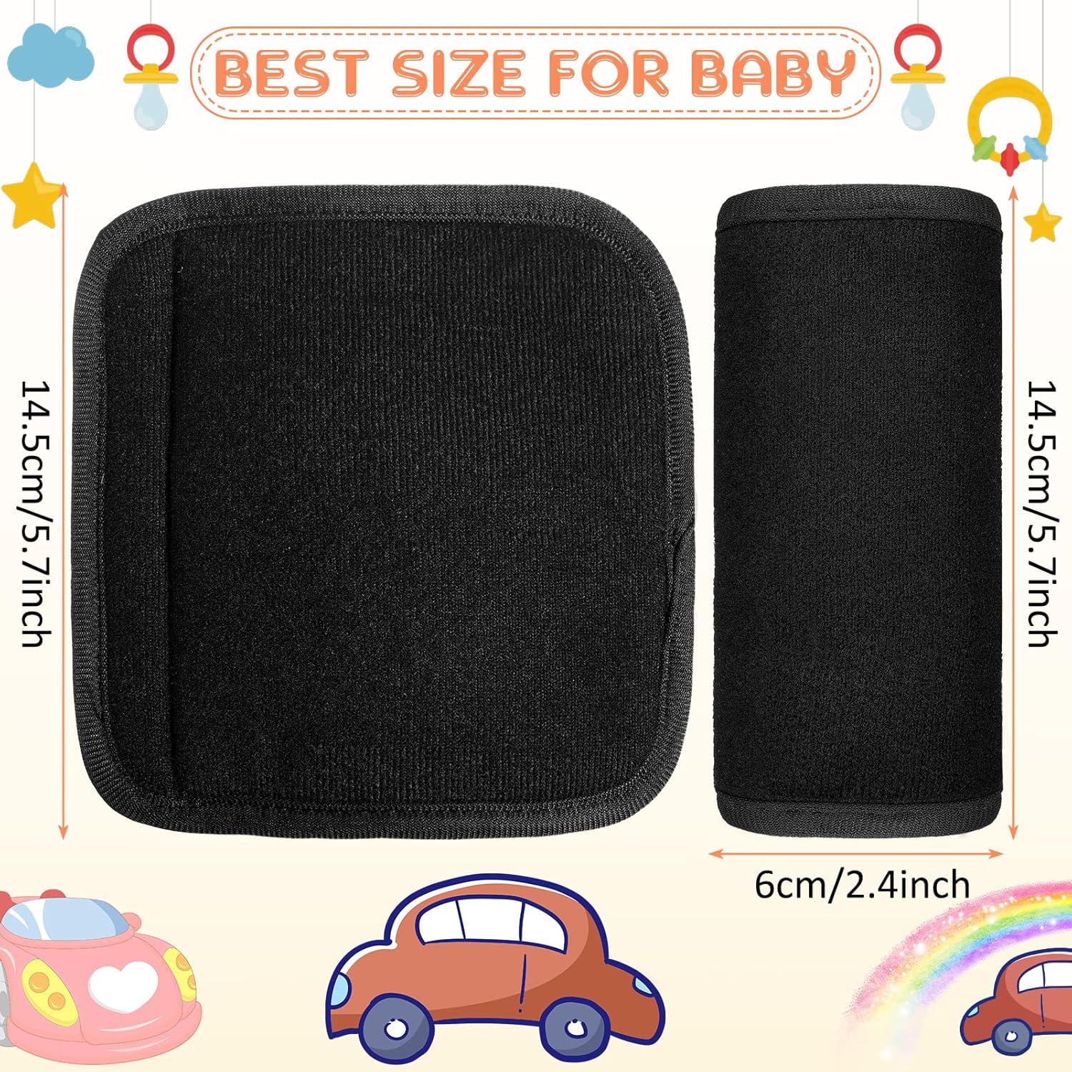6 Pieces Car Seat Strap Pads Covers for Baby Kids, Carseat Shoulder Pads, Soft Belt Cover Infant Stroller Safety Cushion Boy and Girl, 2.4 x 5.7 Inches(Black) Black - - Image 2