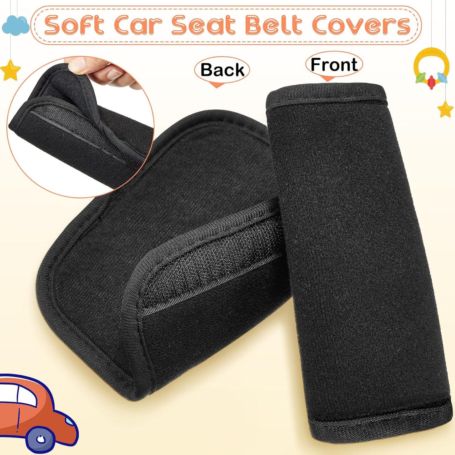 6 Pieces Car Seat Strap Pads Covers for Baby Kids, Carseat Shoulder Pads, Soft Belt Cover Infant Stroller Safety Cushion Boy and Girl, 2.4 x 5.7 Inches(Black) Black - - Image 4