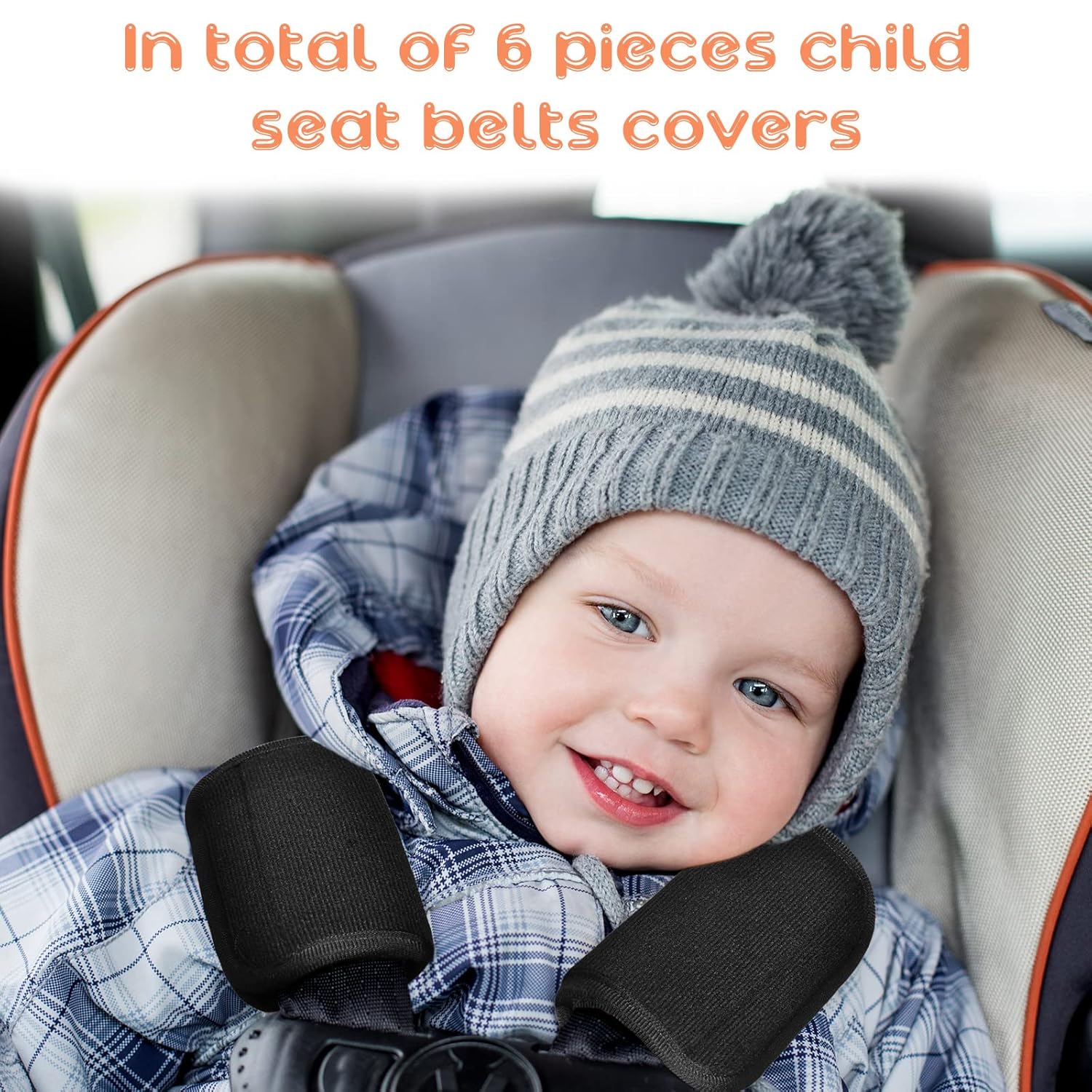 6 Pieces Car Seat Strap Pads Covers for Baby Kids, Carseat Shoulder Pads, Soft Belt Cover Infant Stroller Safety Cushion Boy and Girl, 2.4 x 5.7 Inches(Black) Black - - Image 5