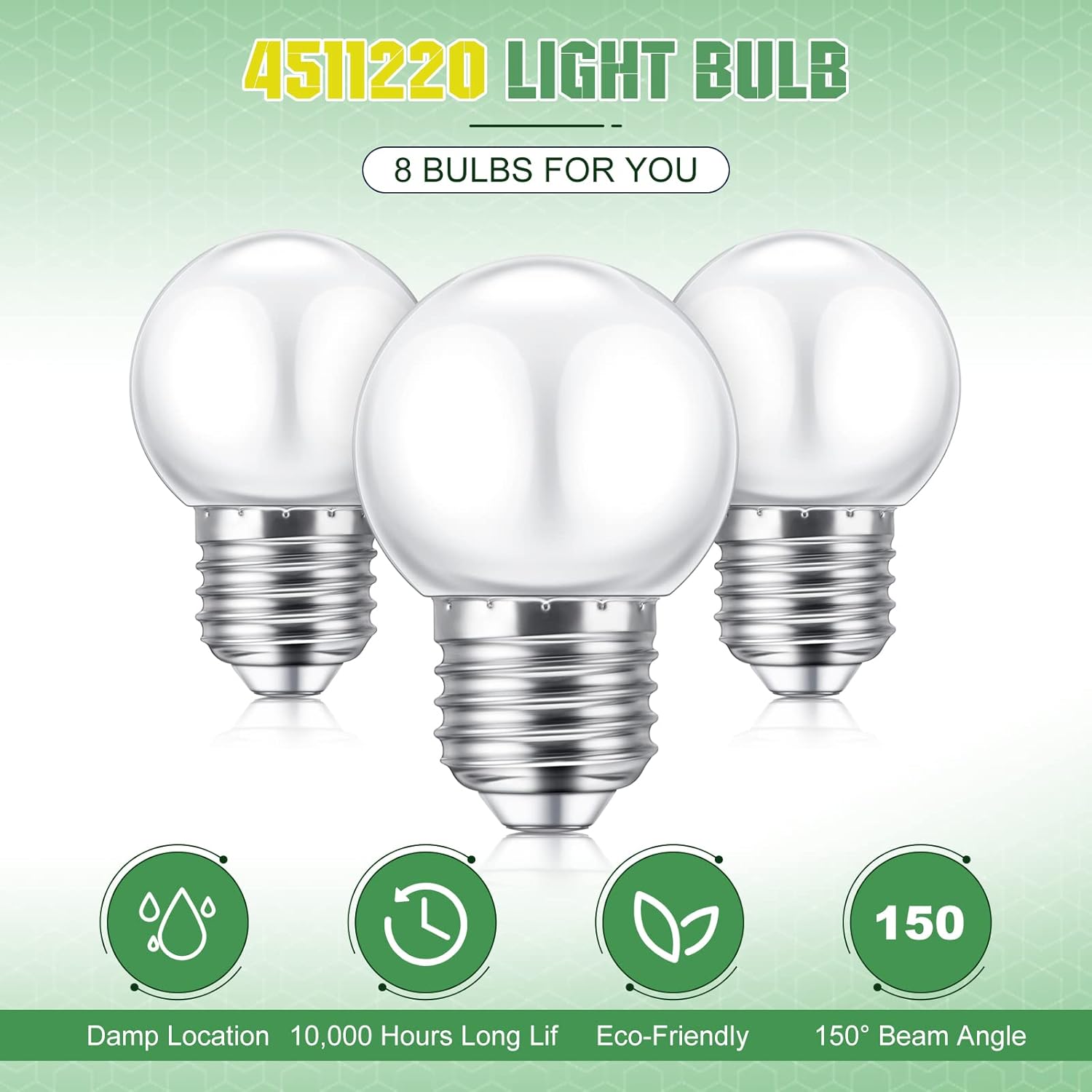 LED Night Light Bulb 1 Watt Low Wattage Bulbs 7.5 Equivalent 4511220 Lighting S11 White Lightbulb Small Globe with E26 Medium Base G45 2700k Not Dimmable for Outdoor Christmas, 8 Pieces - - Image 2