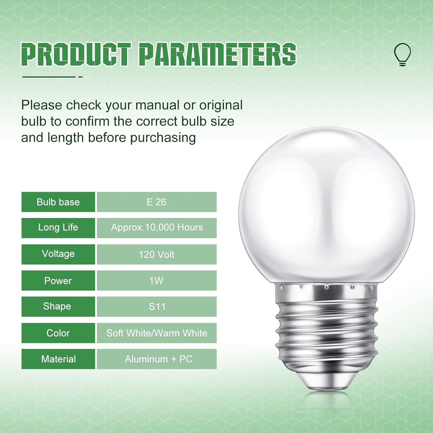 LED Night Light Bulb 1 Watt Low Wattage Bulbs 7.5 Equivalent 4511220 Lighting S11 White Lightbulb Small Globe with E26 Medium Base G45 2700k Not Dimmable for Outdoor Christmas, 8 Pieces - - Image 3